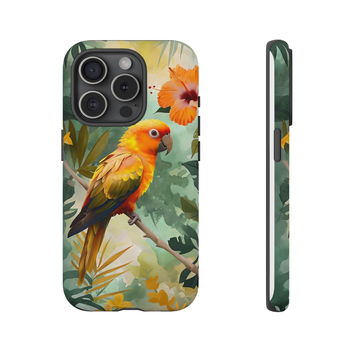 Tough Cases - Sun Conure Tropical Parrot Phone Case, Vibrant Floral Design, Durable Protection for Nature Lovers