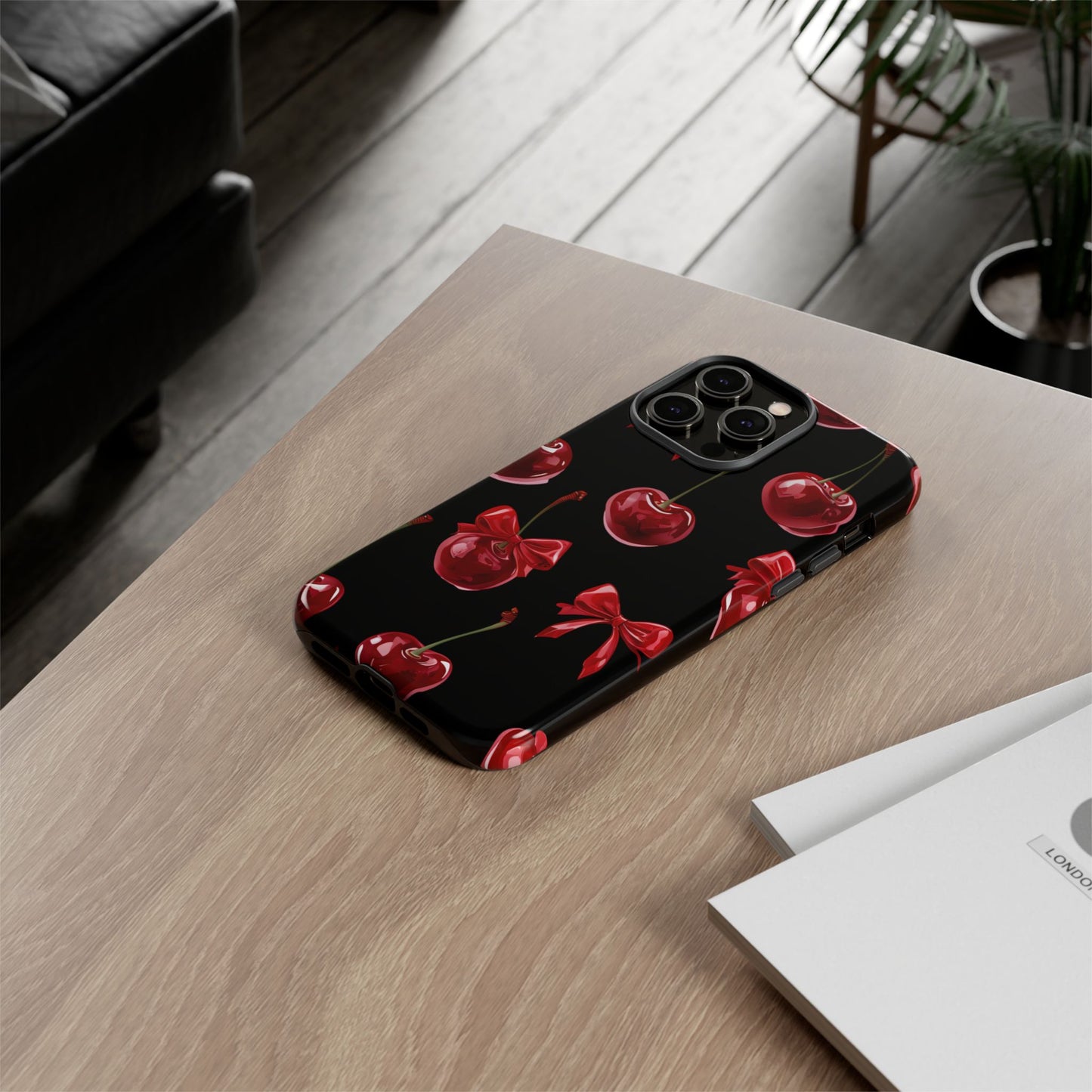 Coquette-Cherry Print Tough Phone Case - Stylish & Durable Protection