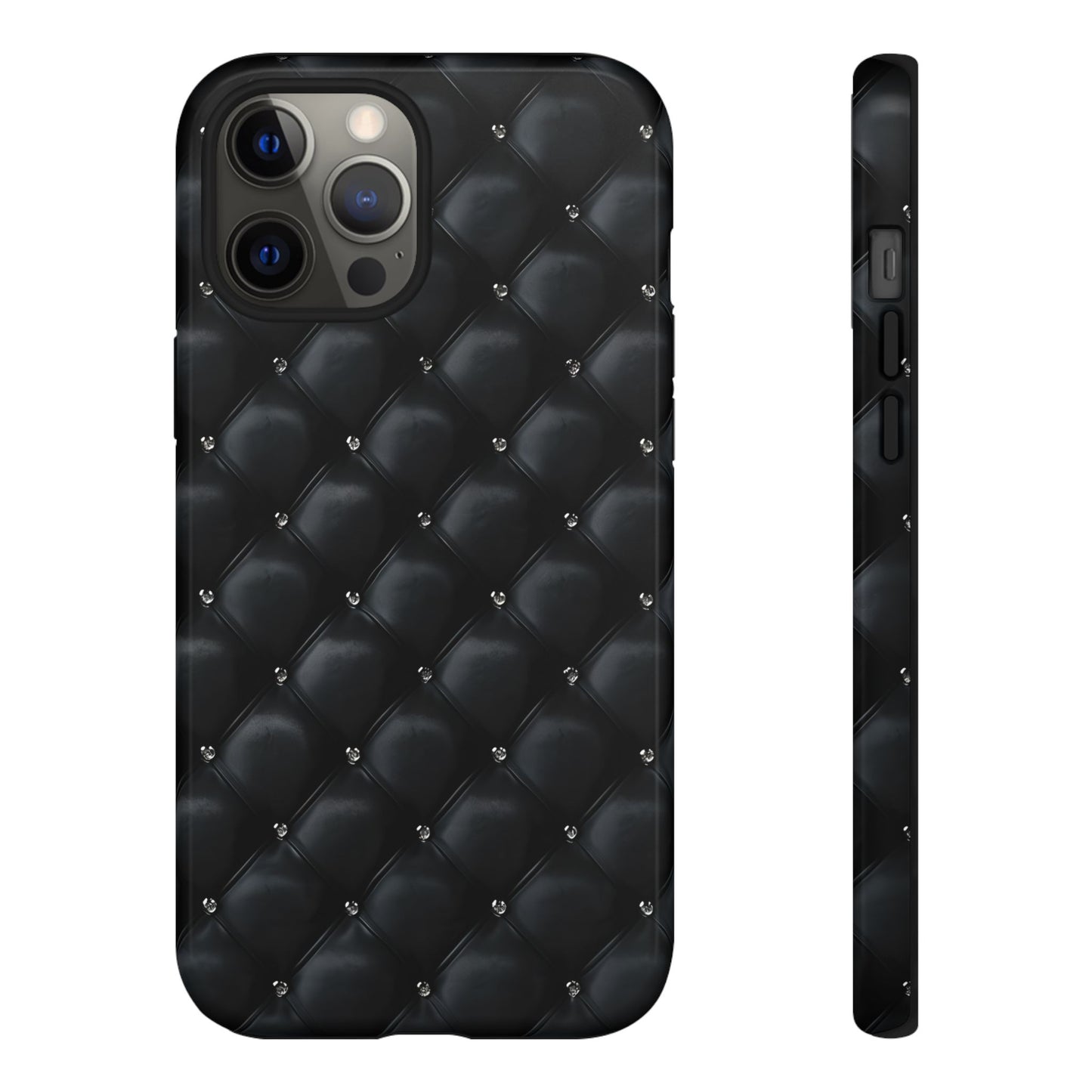 Stylish Tough Phone Case - Elegant Black Quilted Design
