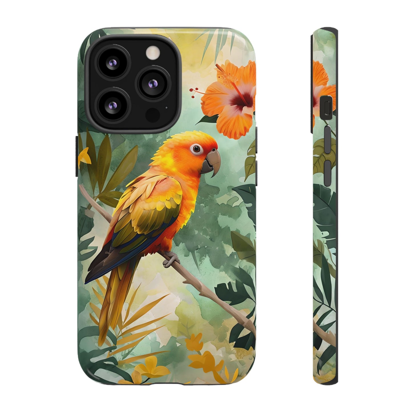 Tough Cases - Sun Conure Tropical Parrot Phone Case, Vibrant Floral Design, Durable Protection for Nature Lovers