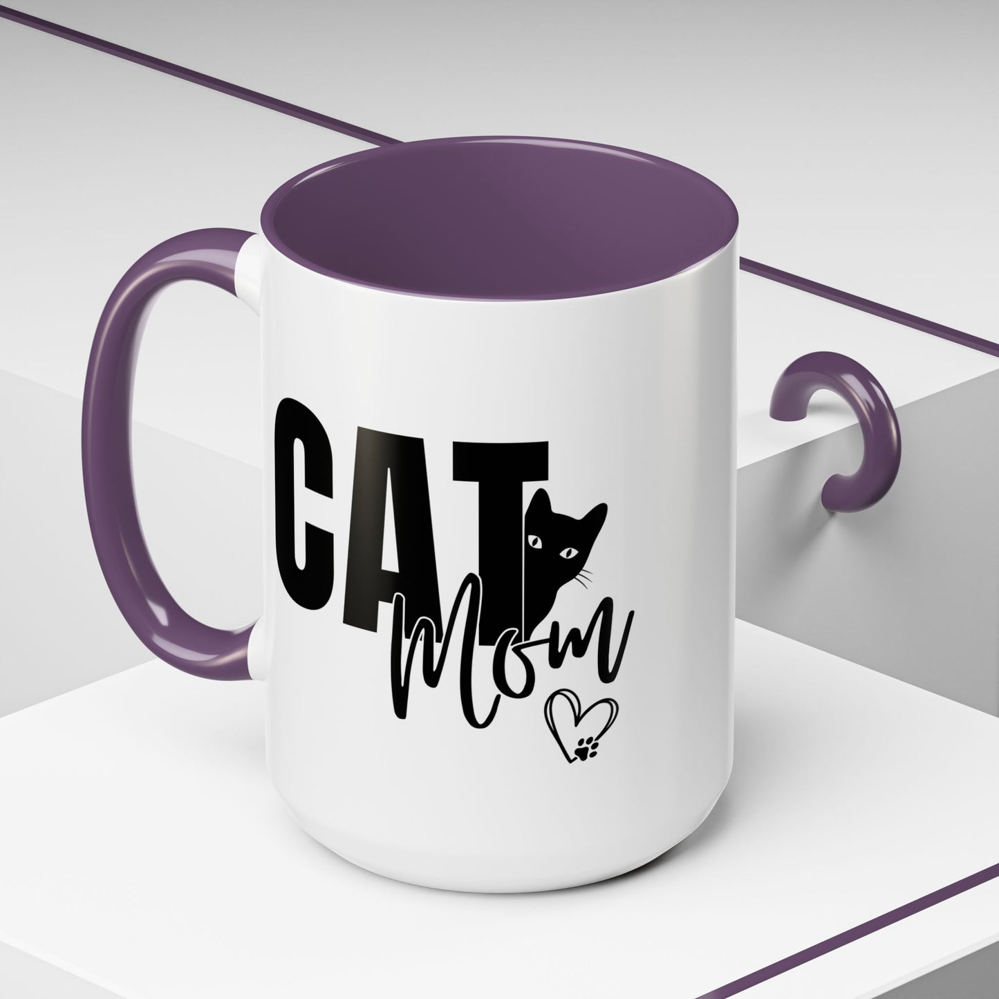 Cat Mom Accent 15oz Coffee Mug – Perfect Gift for Cat Lovers