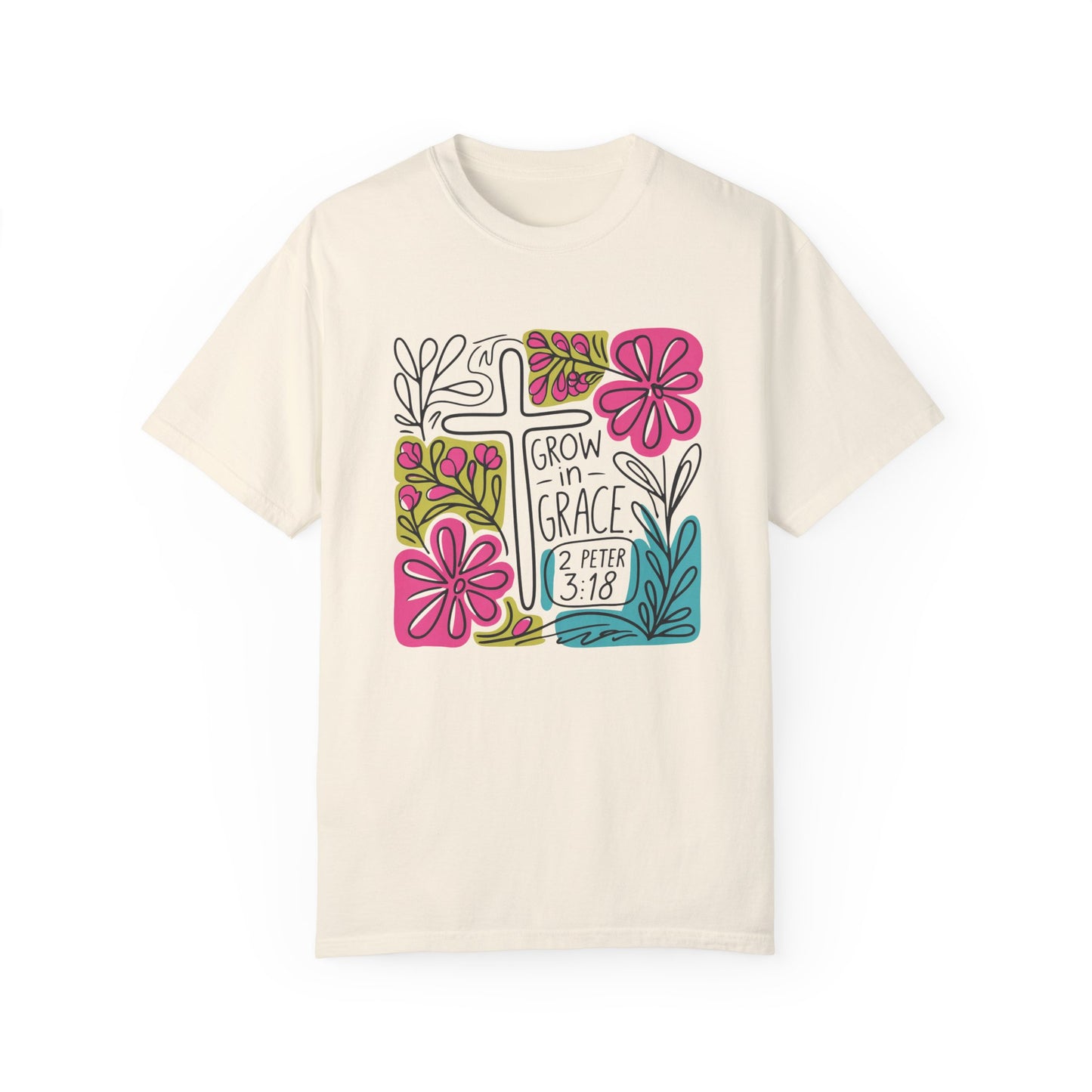 Unisex Garment-Dyed T-Shirt - "Grow in Grace" Floral Design