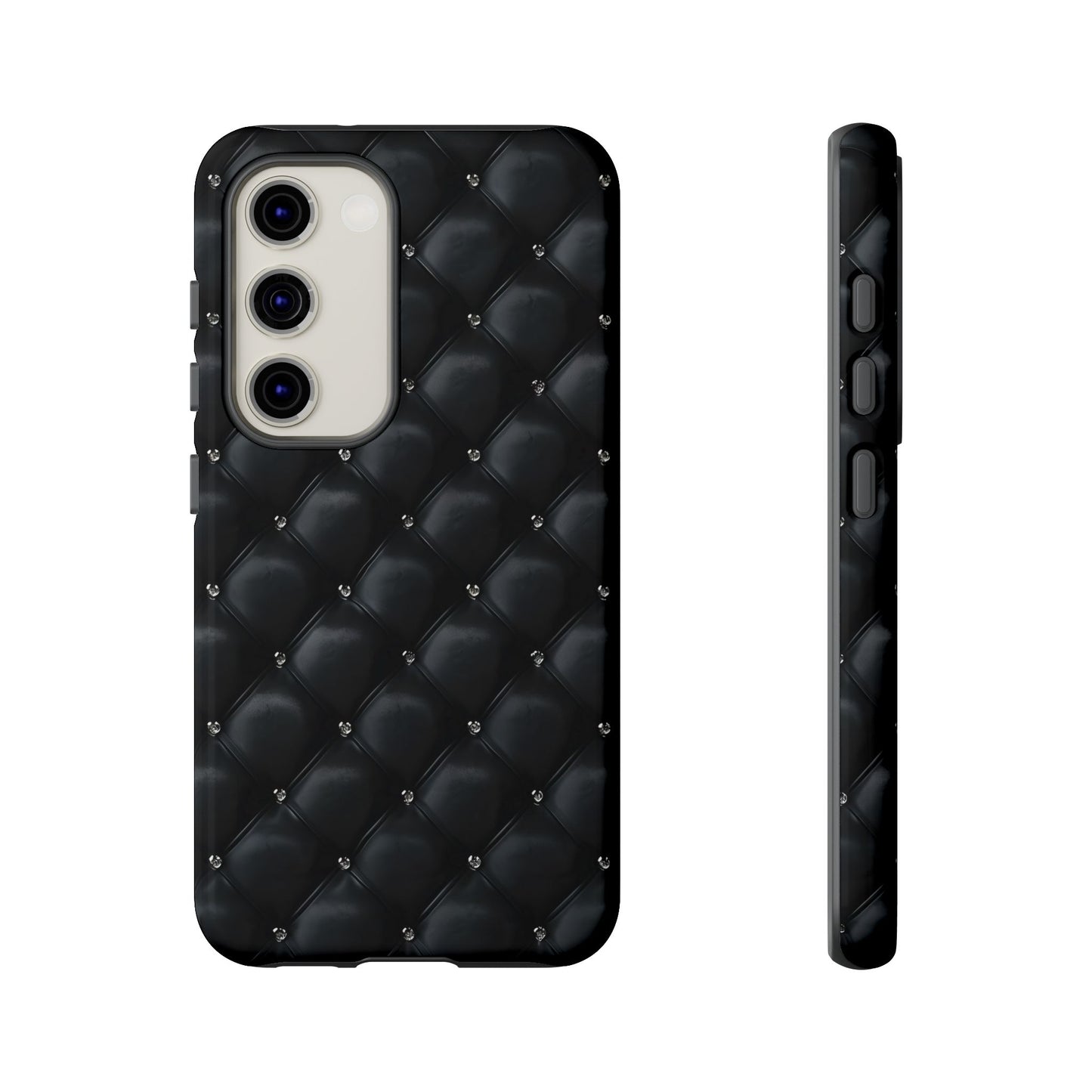 Stylish Tough Phone Case - Elegant Black Quilted Design