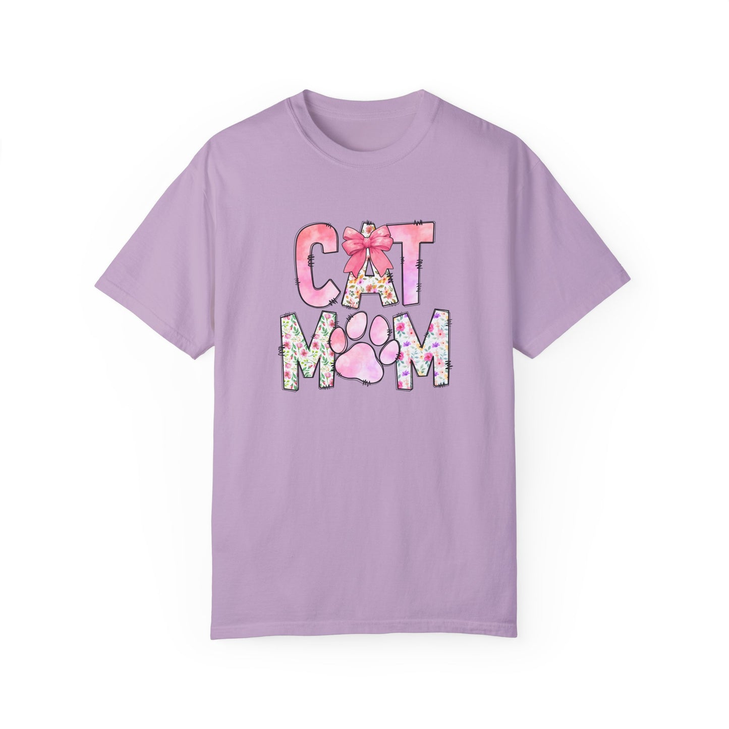 Cat Mom Garment-Dyed T-Shirt | Cute Floral Design for Cat Lovers