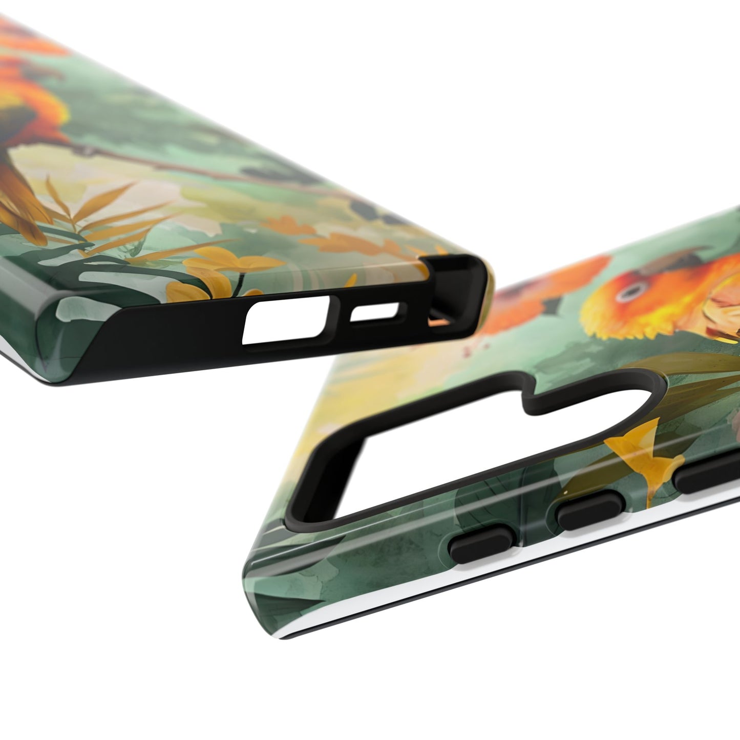 Tough Cases - Sun Conure Tropical Parrot Phone Case, Vibrant Floral Design, Durable Protection for Nature Lovers