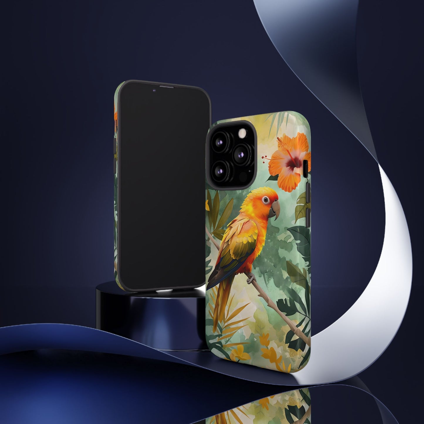 Tough Cases - Sun Conure Tropical Parrot Phone Case, Vibrant Floral Design, Durable Protection for Nature Lovers