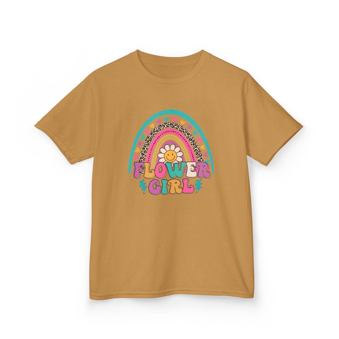 Flower Girl Kids Heavy Cotton Tee - Colorful Rainbow Design for Flower Girls