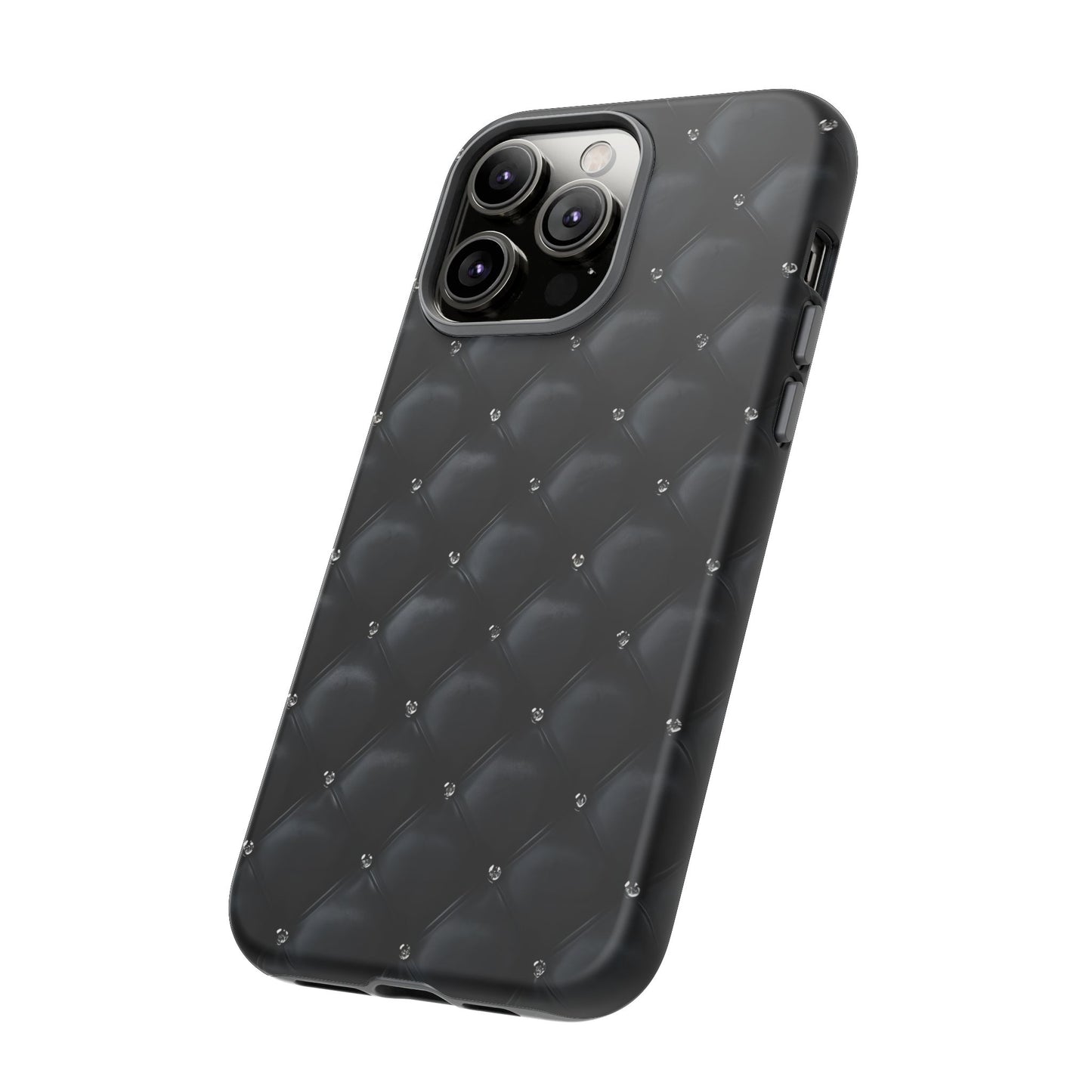 Stylish Tough Phone Case - Elegant Black Quilted Design