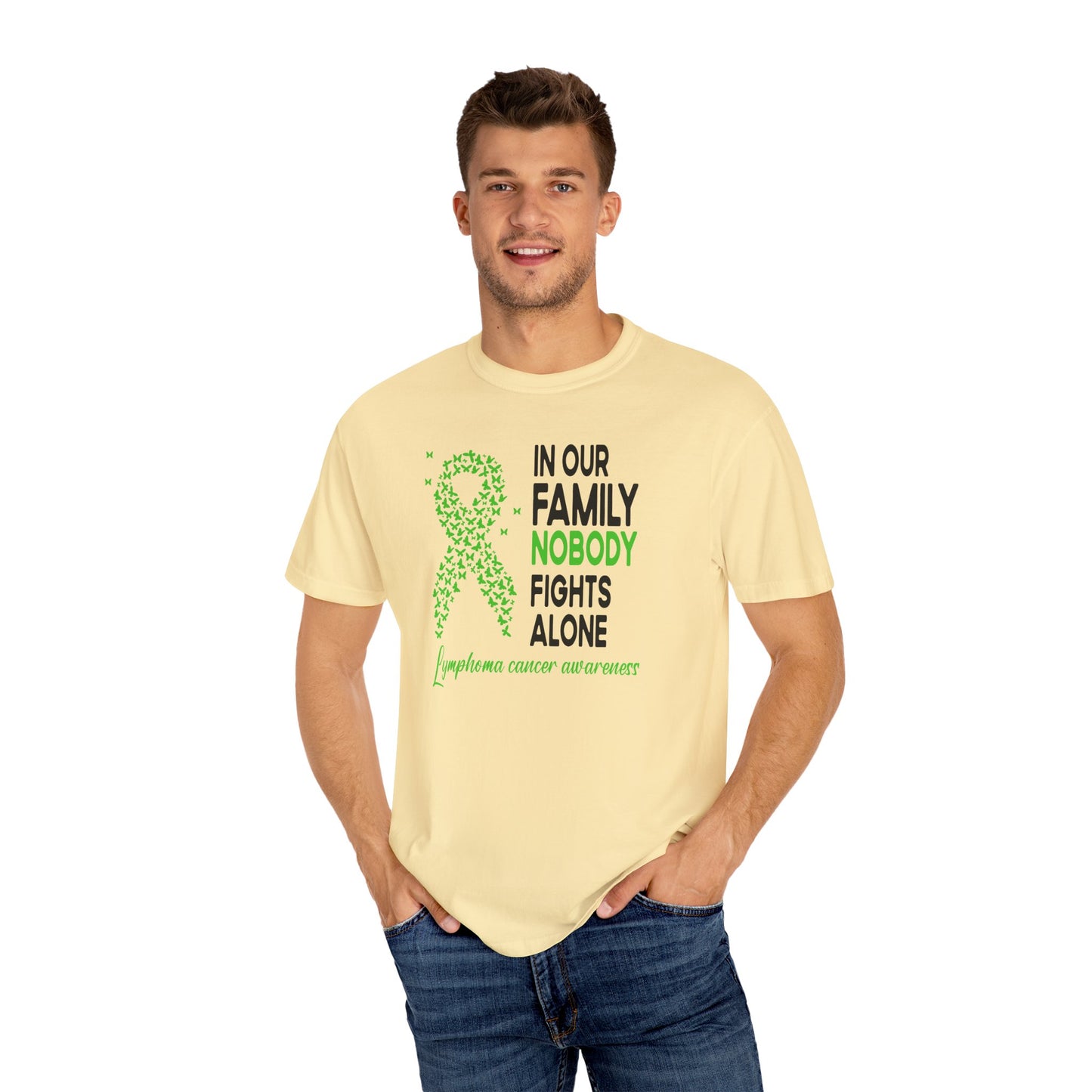 Lymphoma Awareness T-Shirt, Family Support Tee, Garment-Dyed Shirt, Cancer Awareness Apparel, Gift for Caregivers, 5K Event Shirt