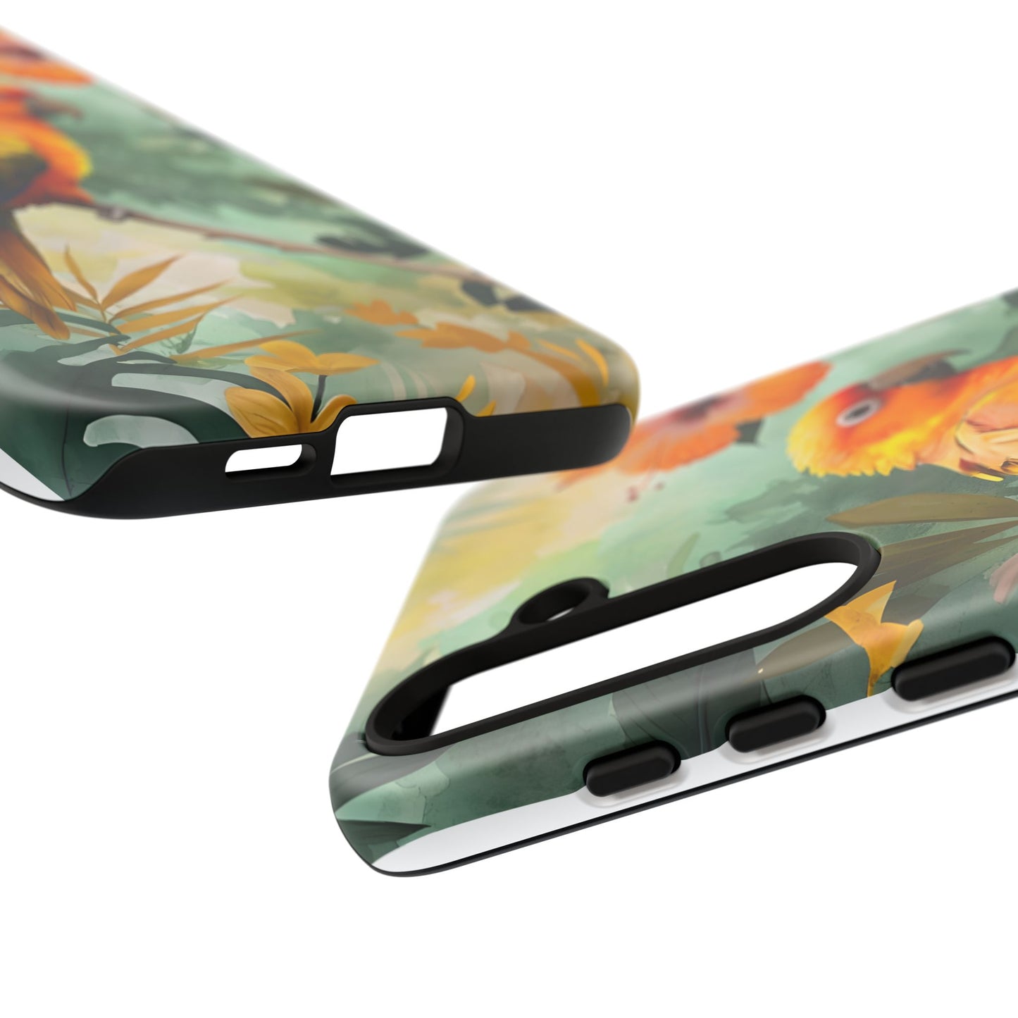 Tough Cases - Sun Conure Tropical Parrot Phone Case, Vibrant Floral Design, Durable Protection for Nature Lovers