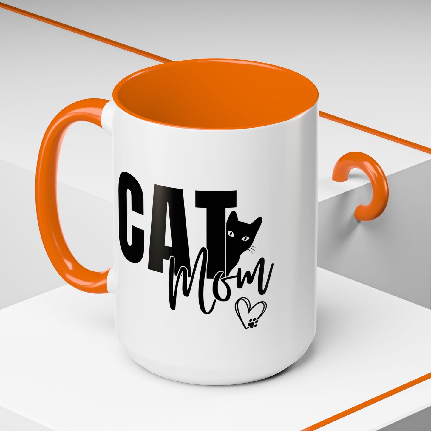 Cat Mom Accent 15oz Coffee Mug – Perfect Gift for Cat Lovers