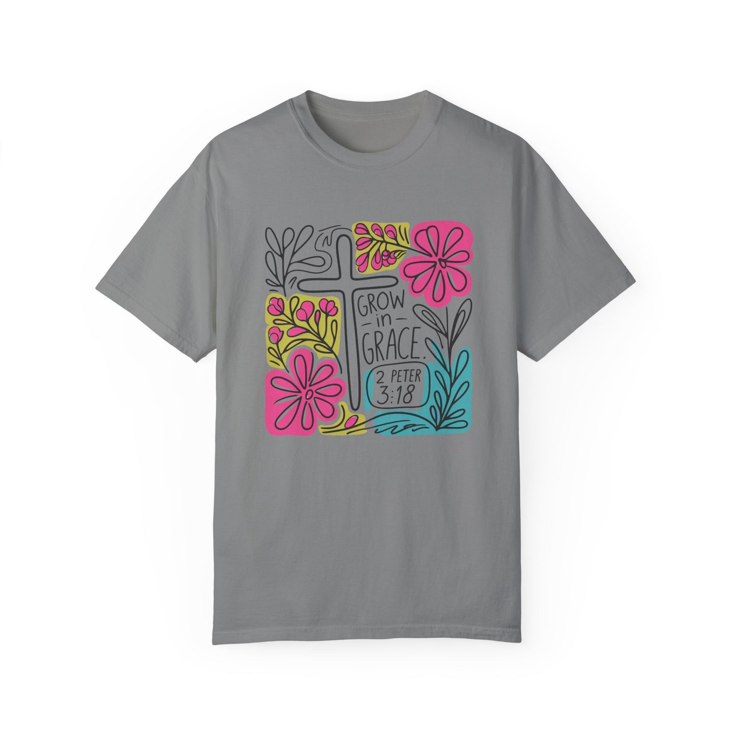 Unisex Garment-Dyed T-Shirt - "Grow in Grace" Floral Design