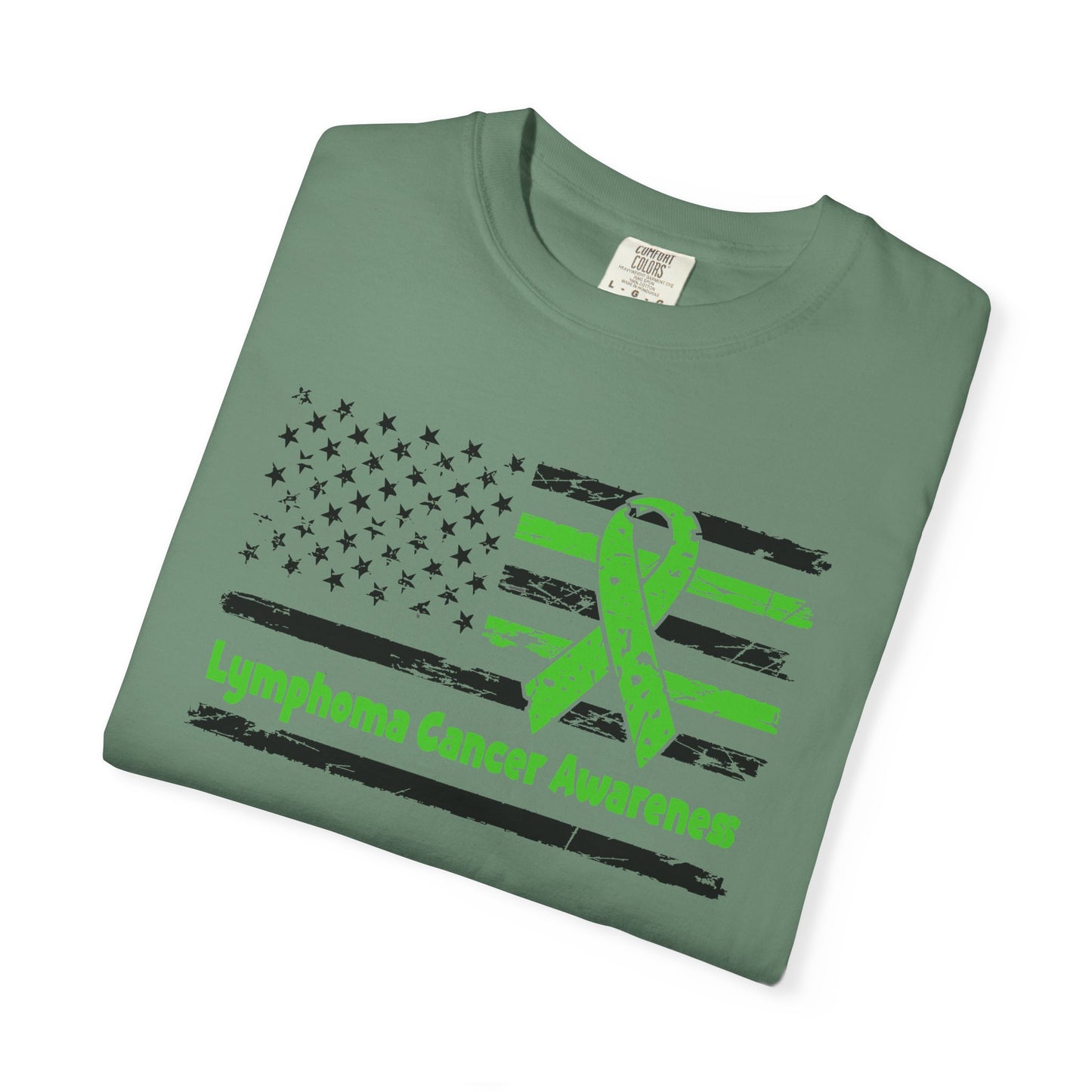 Lymphoma Awareness T-Shirt, Unisex Garment-Dyed Tee, Cancer Support Shirt, Green Ribbon Tee, Gift for Awareness Events
