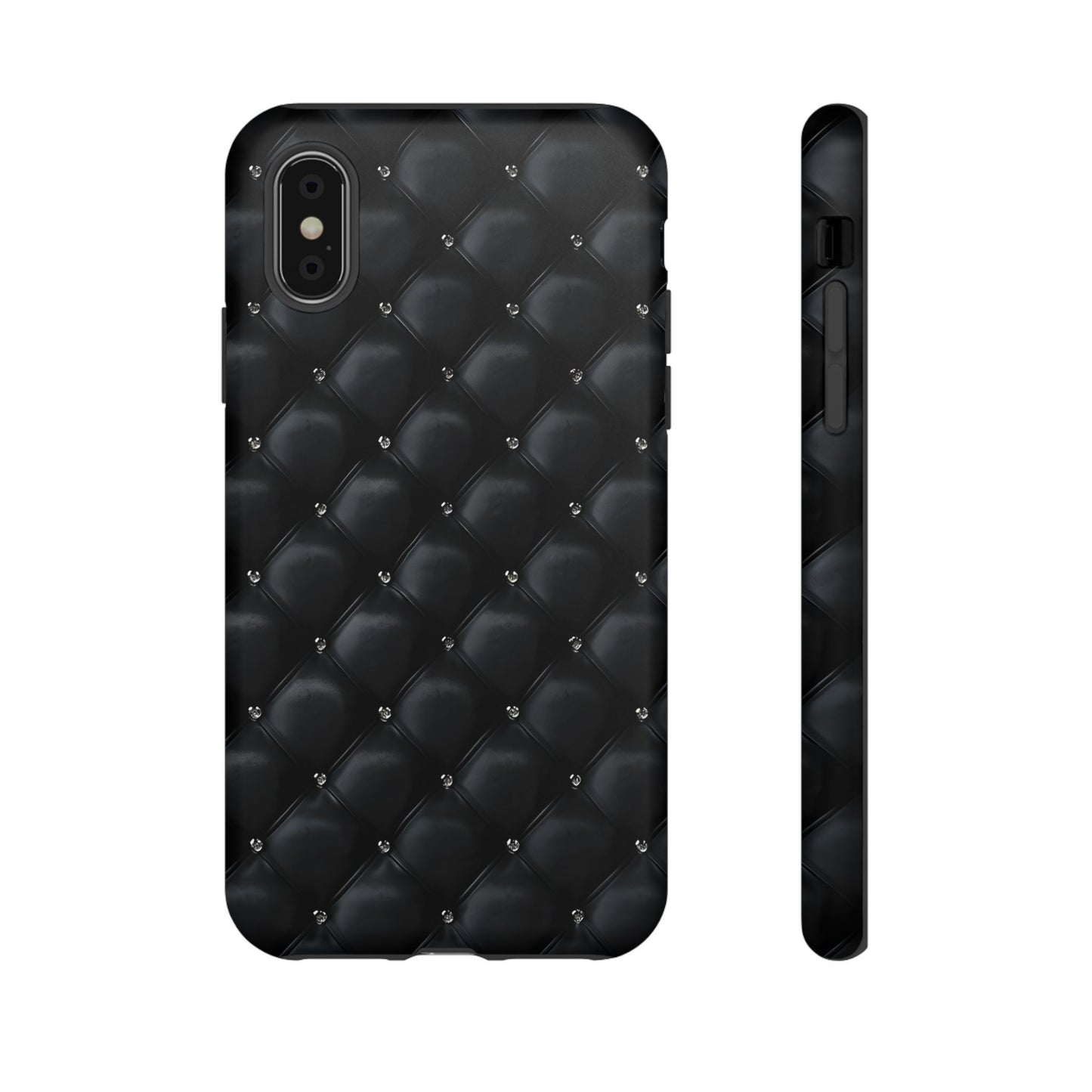 Stylish Tough Phone Case - Elegant Black Quilted Design