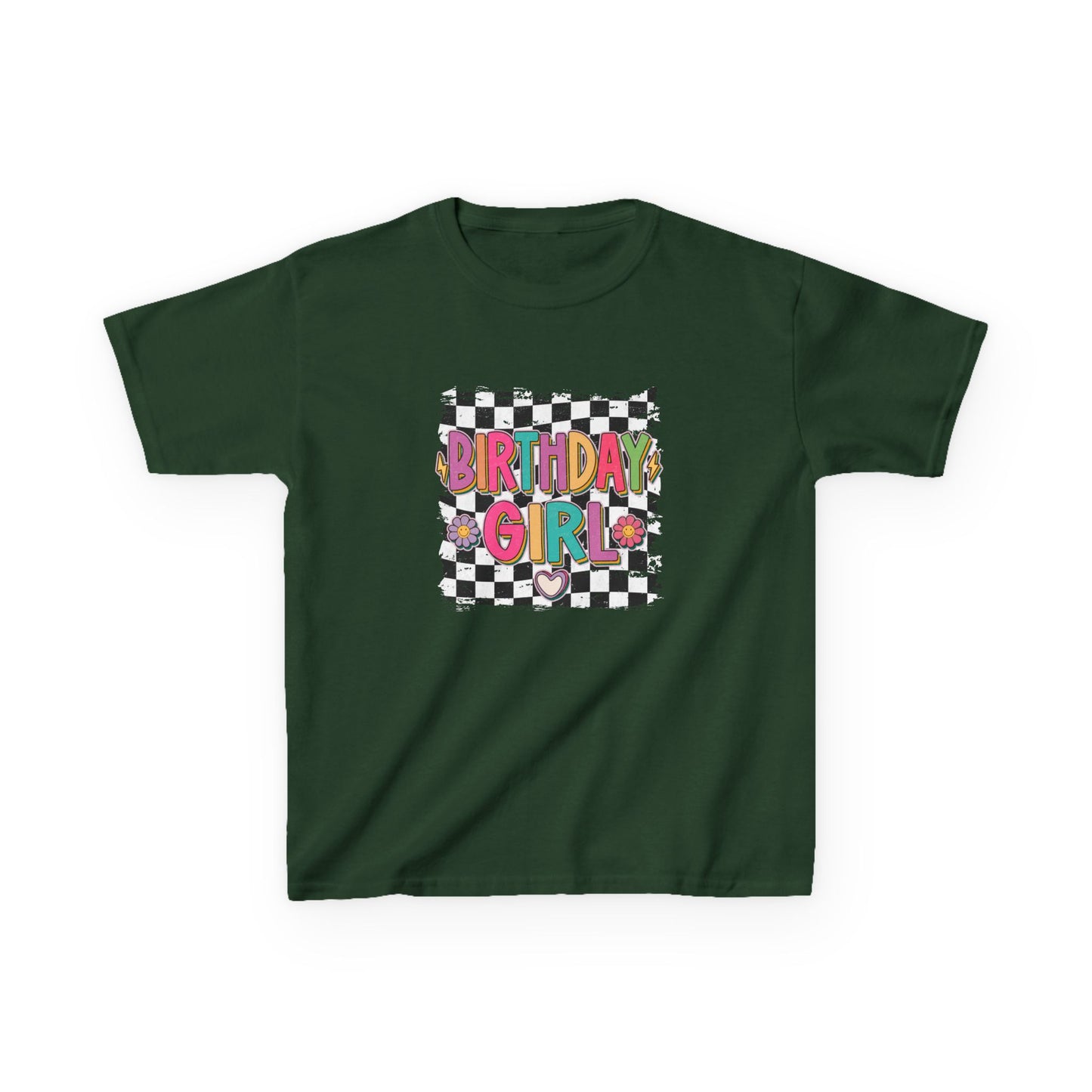 Birthday Girl Kids Heavy Cotton Tee - Fun Checkered Design for Celebrations