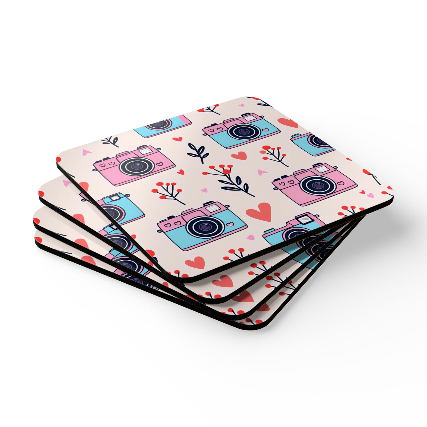 Cute Floral Camera Cork Coaster Set - Perfect for Home Décor & Gift Giving