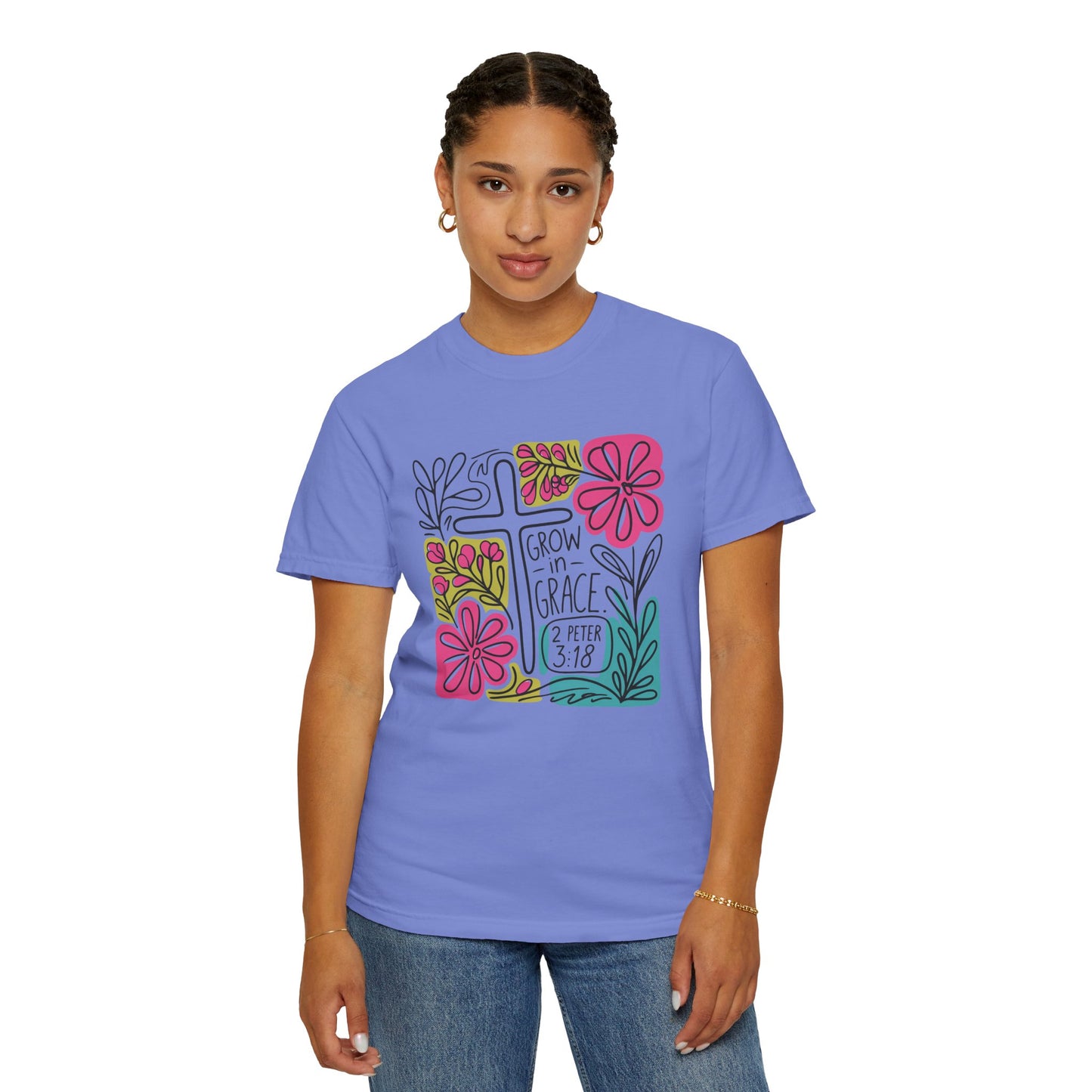 Unisex Garment-Dyed T-Shirt - "Grow in Grace" Floral Design