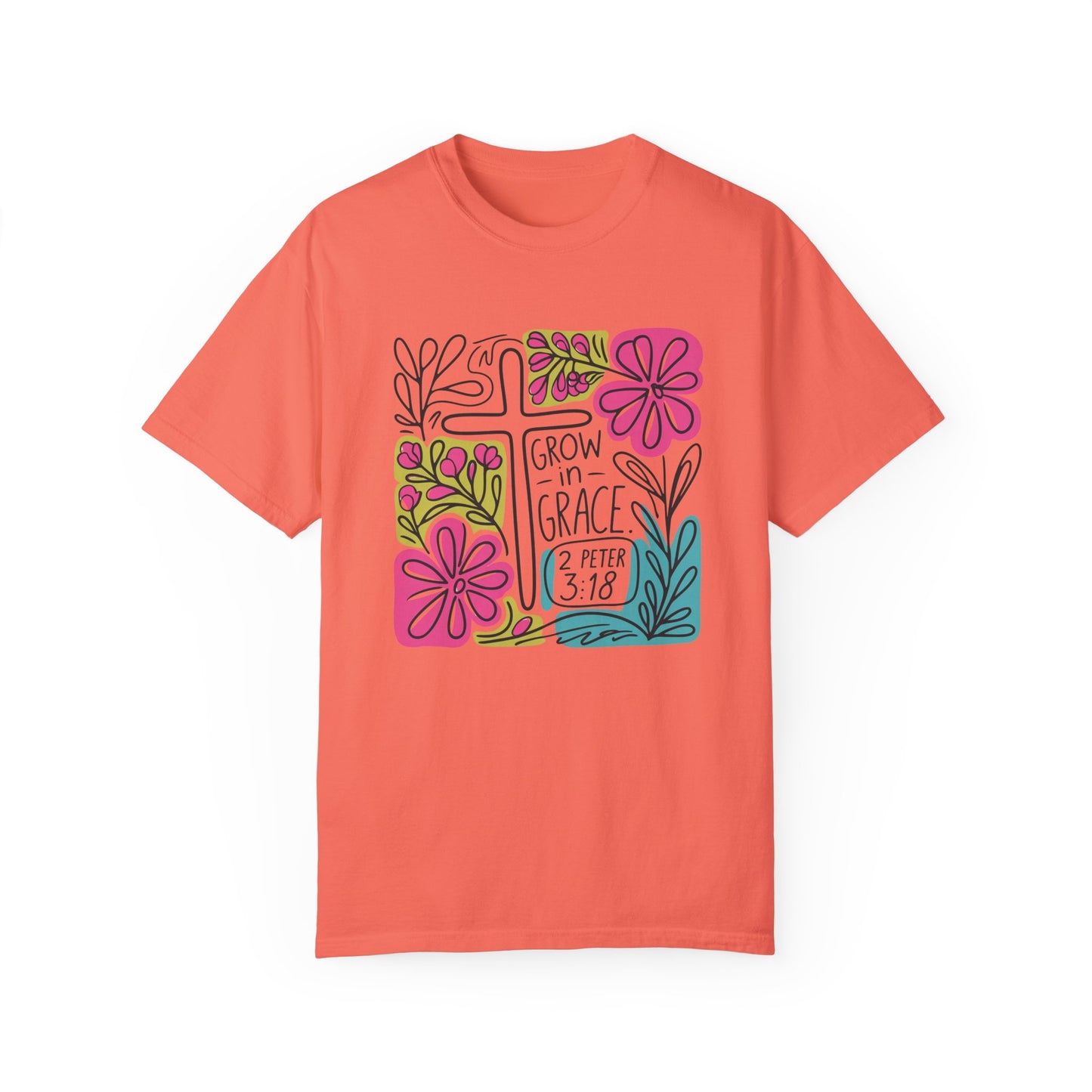 Unisex Garment-Dyed T-Shirt - "Grow in Grace" Floral Design