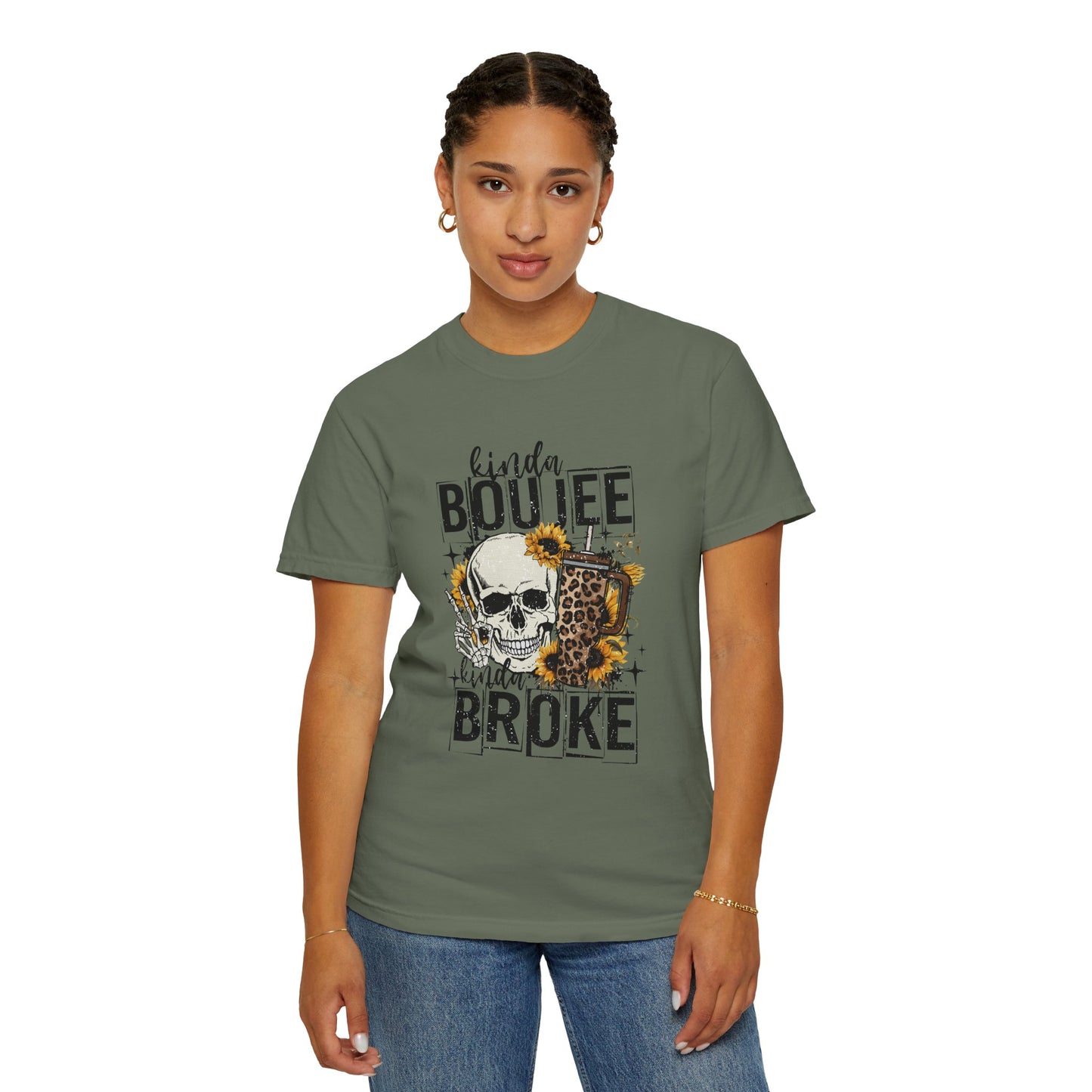 Kinda Boujee Kinda Broke Black Unisex Garment-Dyed T-shirt - Trendy Casual Wear for Cool Vibes