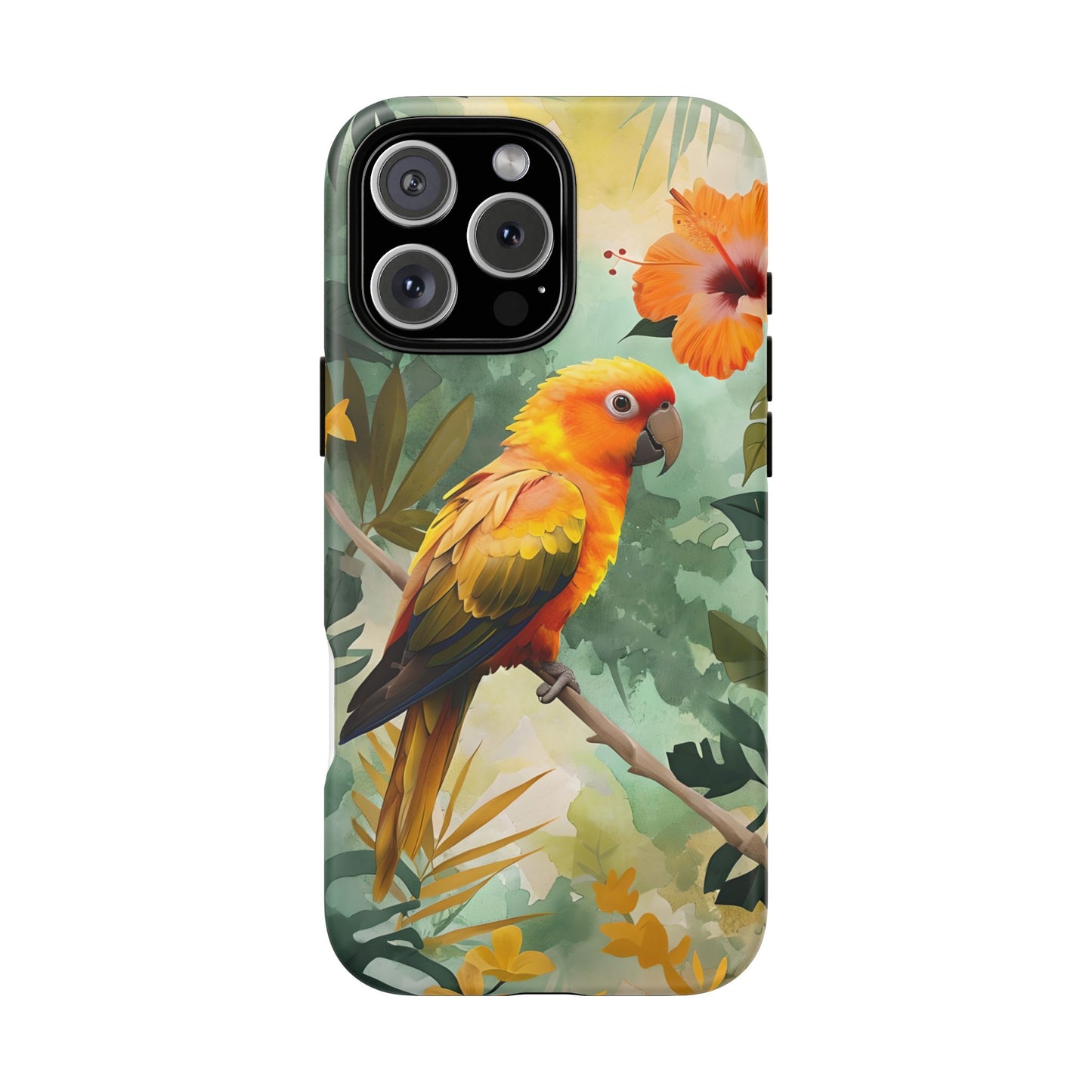 Tough Cases - Sun Conure Tropical Parrot Phone Case, Vibrant Floral Design, Durable Protection for Nature Lovers