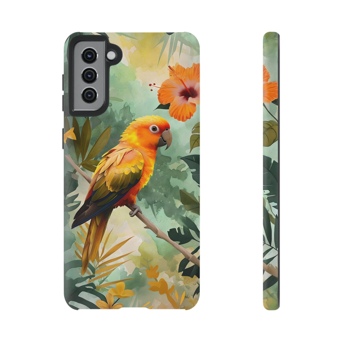 Tough Cases - Sun Conure Tropical Parrot Phone Case, Vibrant Floral Design, Durable Protection for Nature Lovers