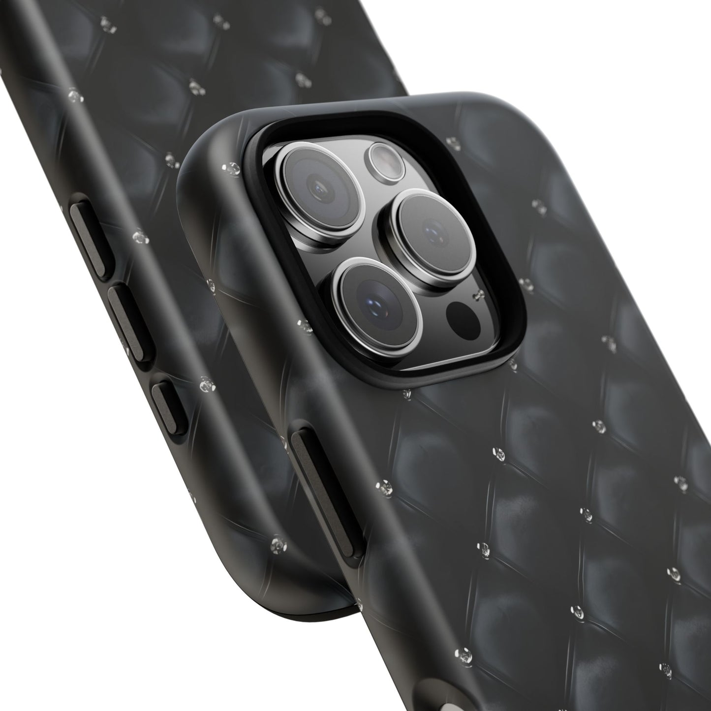 Stylish Tough Phone Case - Elegant Black Quilted Design
