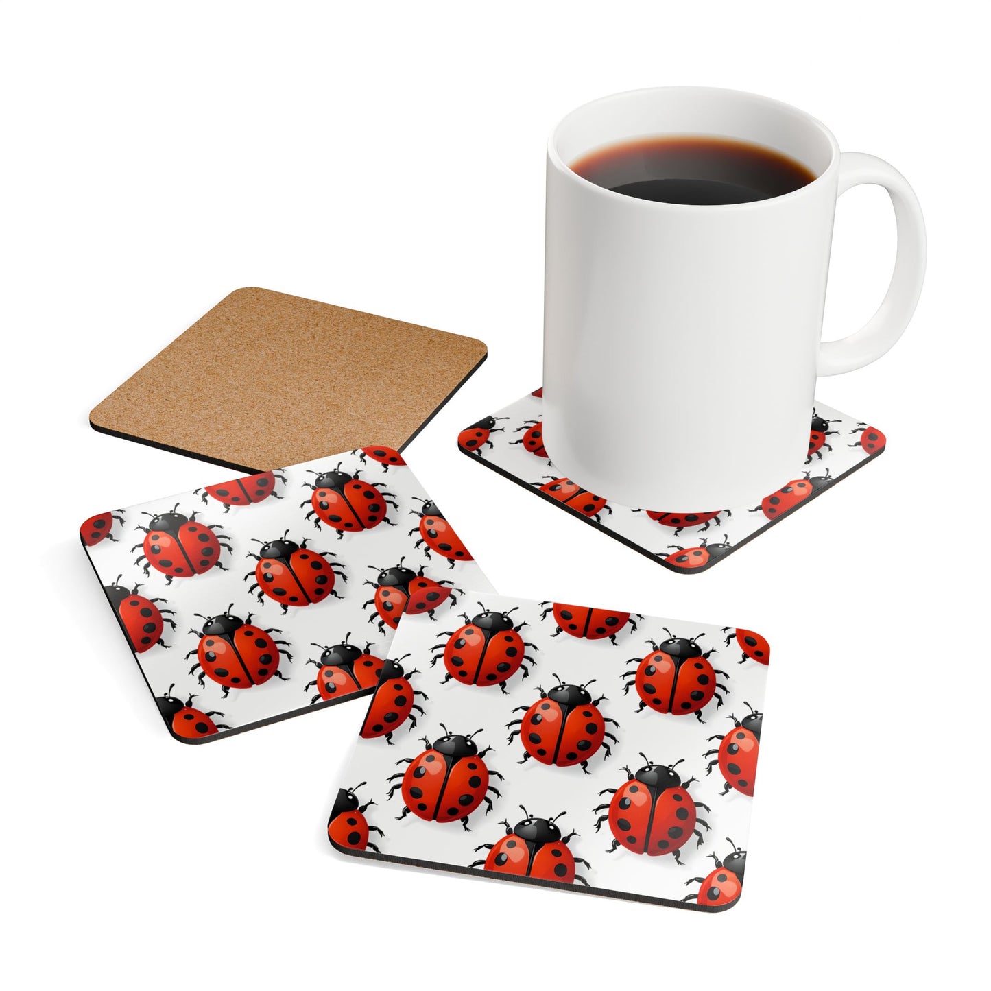 Ladybug Corkwood Coaster Set - Fun & Cheerful Decor for Your Home