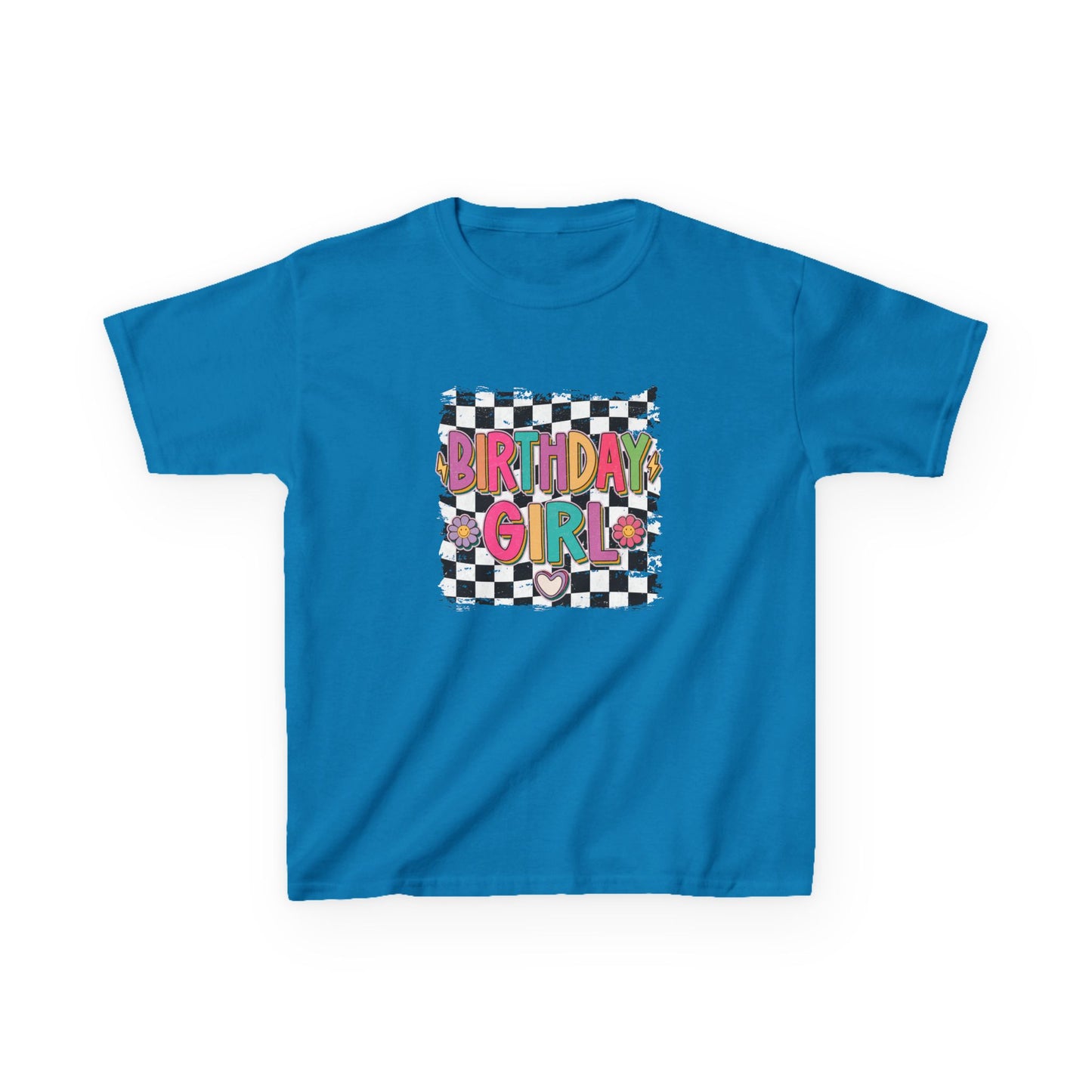 Birthday Girl Kids Heavy Cotton Tee - Fun Checkered Design for Celebrations