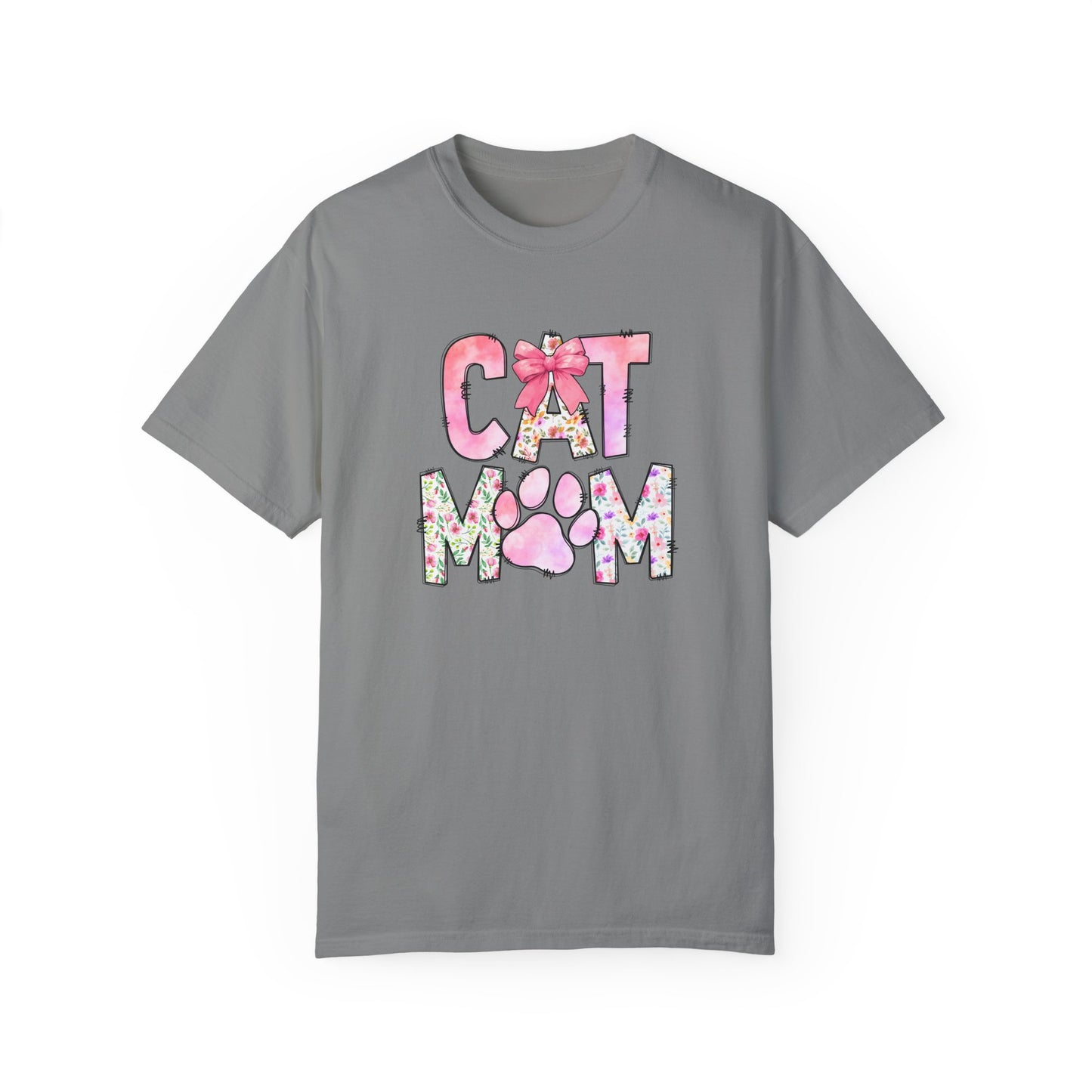 Cat Mom Garment-Dyed T-Shirt | Cute Floral Design for Cat Lovers