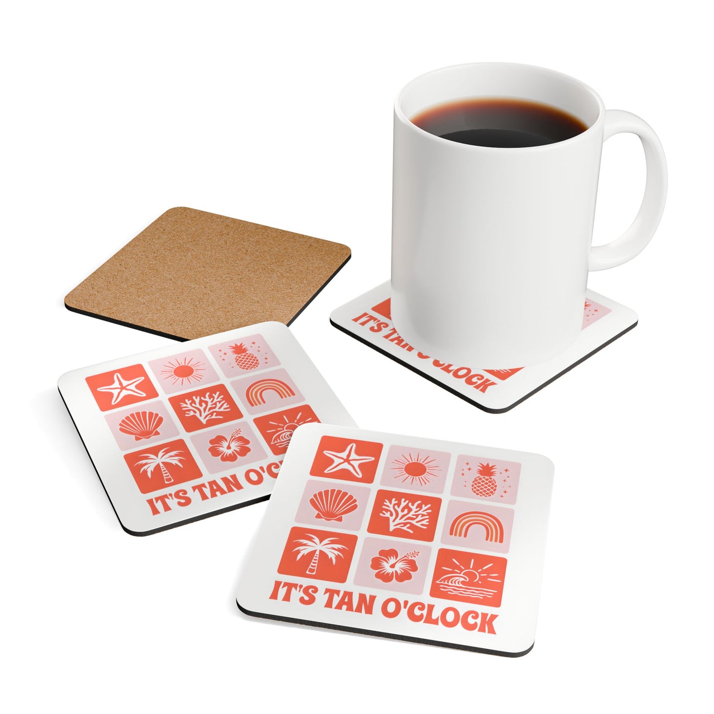 Tropical Cork Coaster Set - "It's Tan O'Clock"