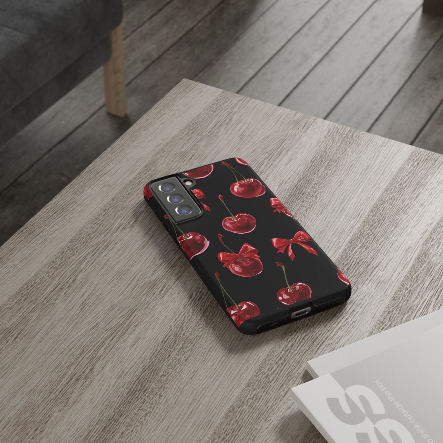 Coquette-Cherry Print Tough Phone Case - Stylish & Durable Protection