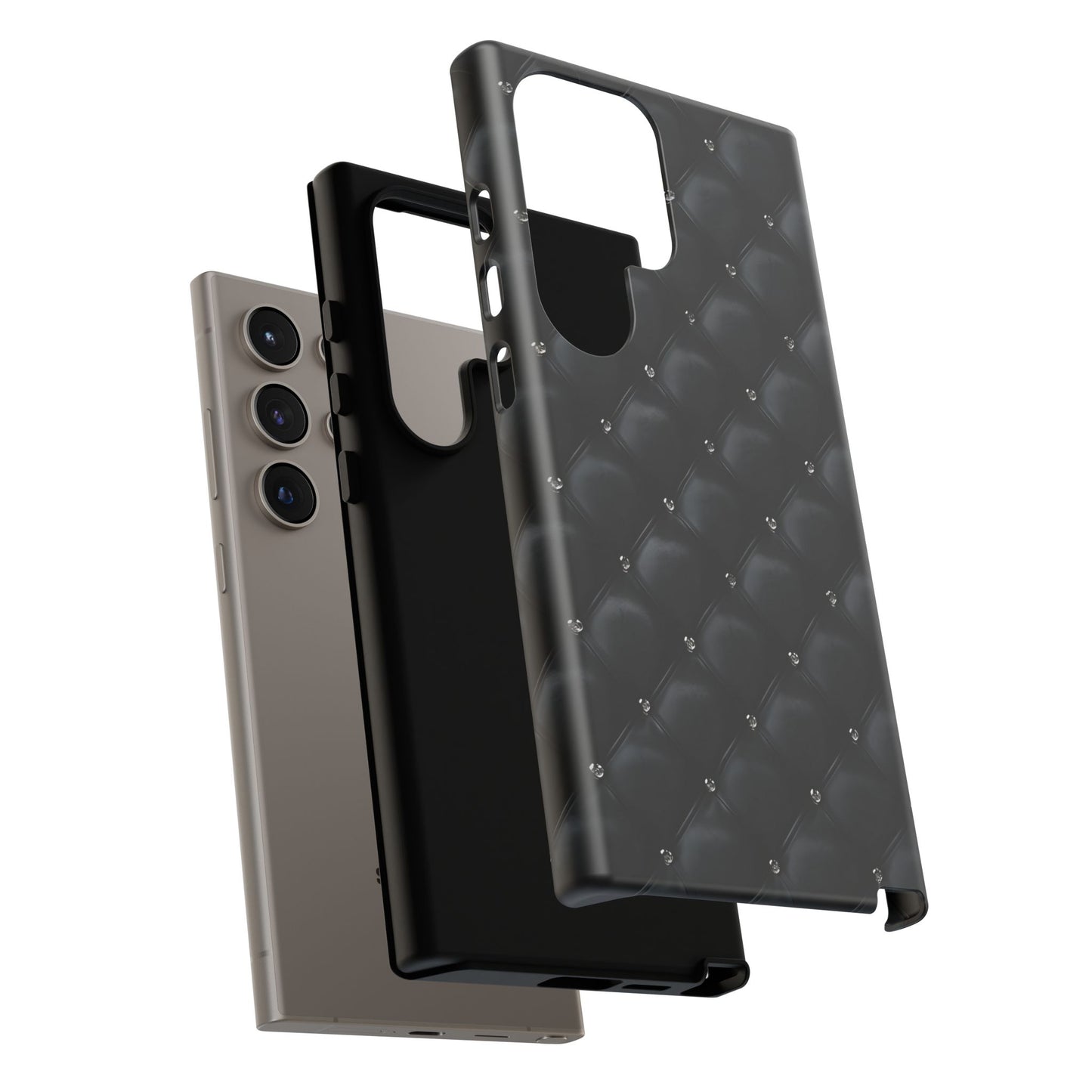 Stylish Tough Phone Case - Elegant Black Quilted Design
