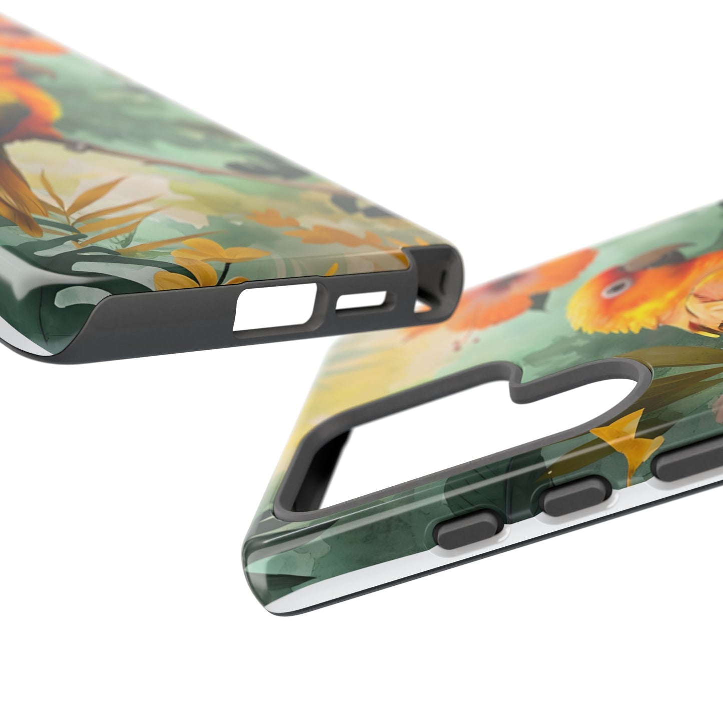 Tough Cases - Sun Conure Tropical Parrot Phone Case, Vibrant Floral Design, Durable Protection for Nature Lovers