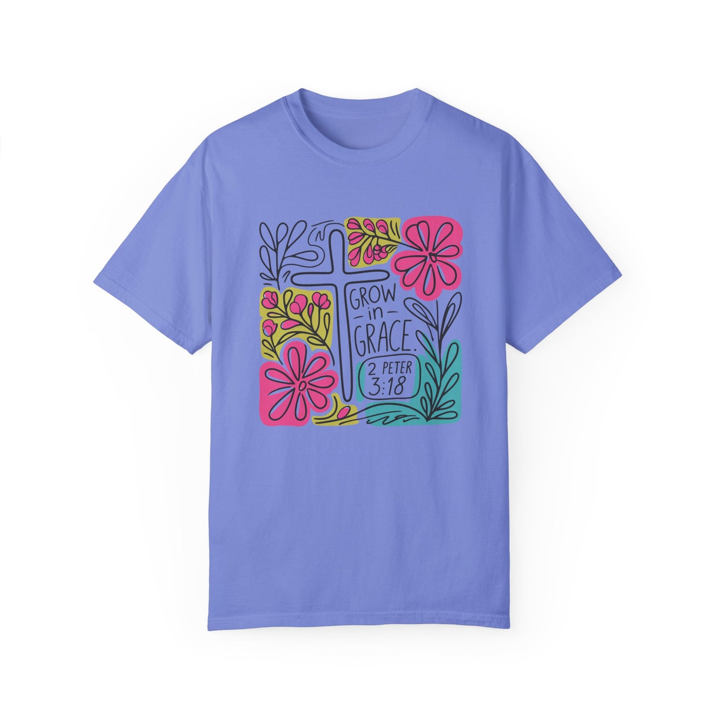 Unisex Garment-Dyed T-Shirt - "Grow in Grace" Floral Design