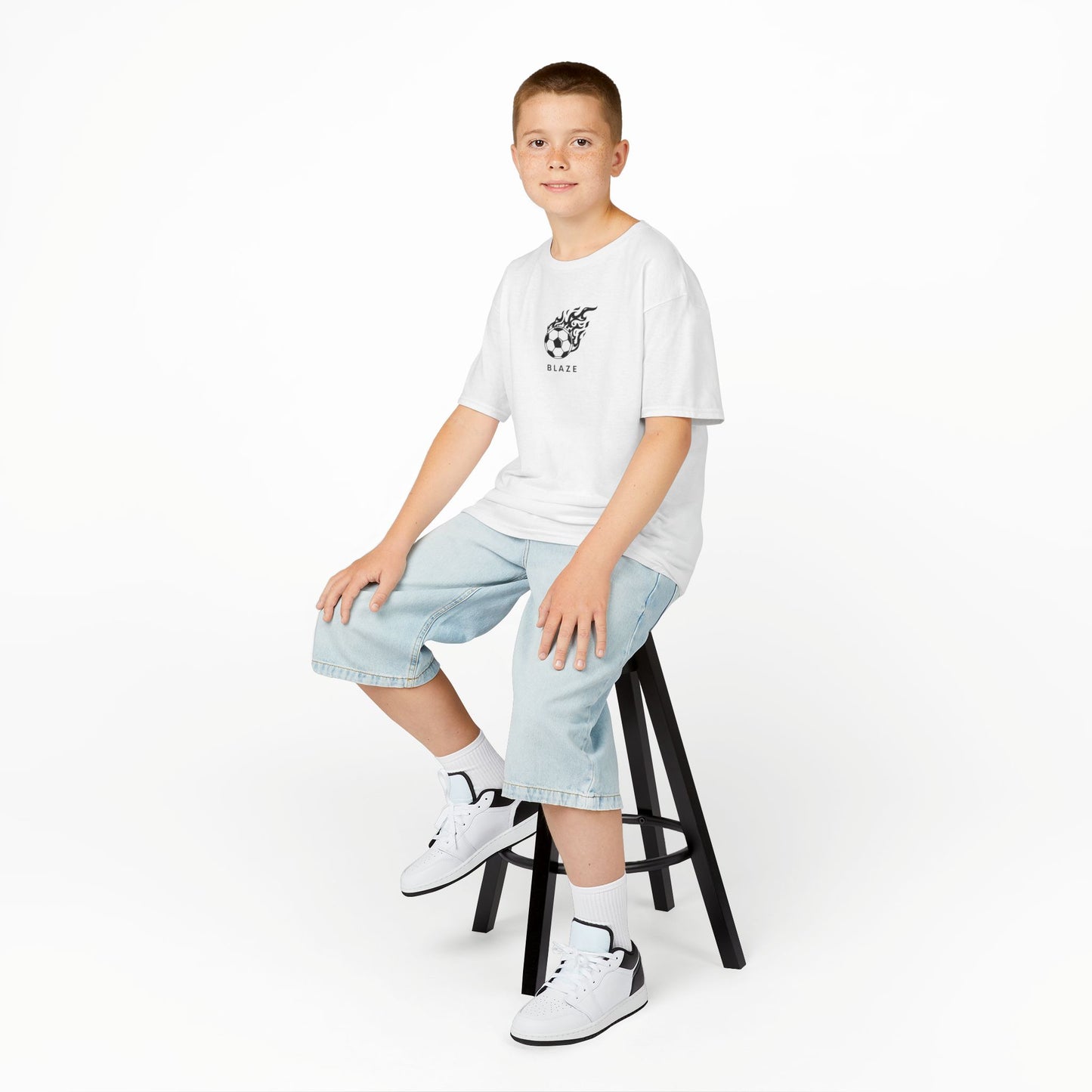 Kids Blaze Soccer Flame Graphic Tee - Customizable Name & Number