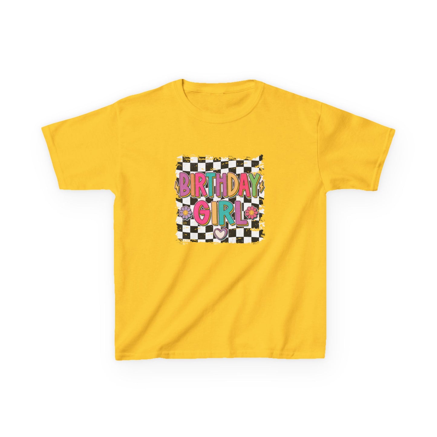 Birthday Girl Kids Heavy Cotton Tee - Fun Checkered Design for Celebrations