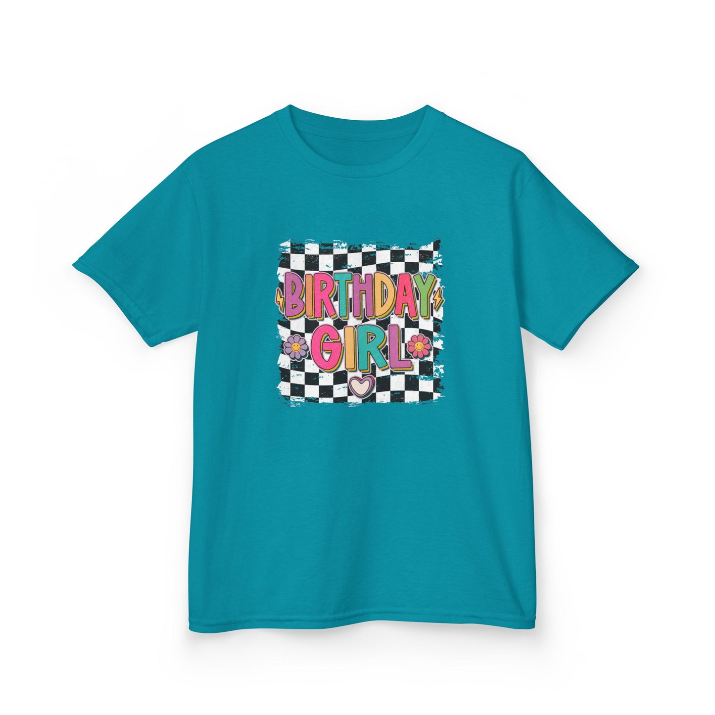 Birthday Girl Kids Heavy Cotton Tee - Fun Checkered Design for Celebrations