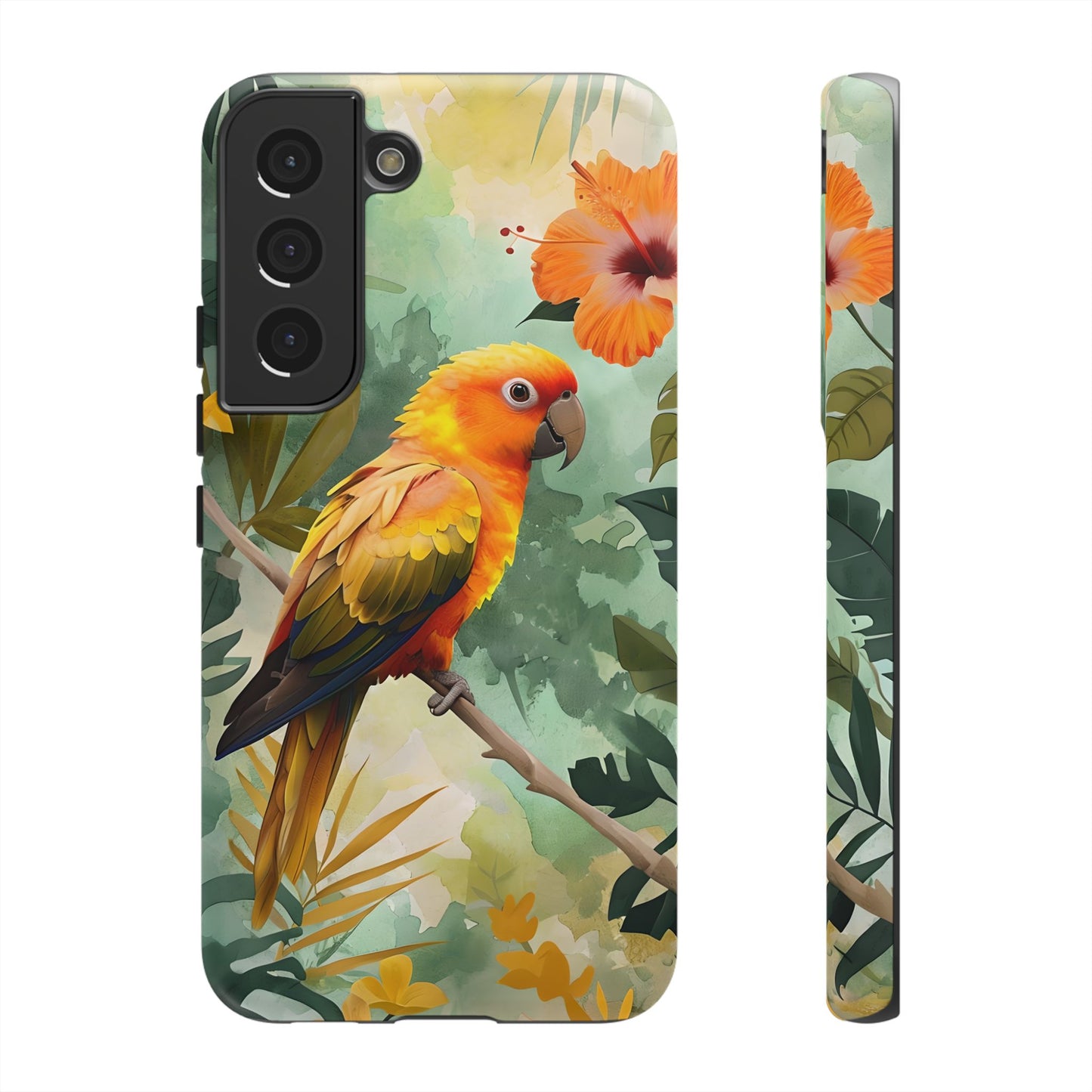 Tough Cases - Sun Conure Tropical Parrot Phone Case, Vibrant Floral Design, Durable Protection for Nature Lovers
