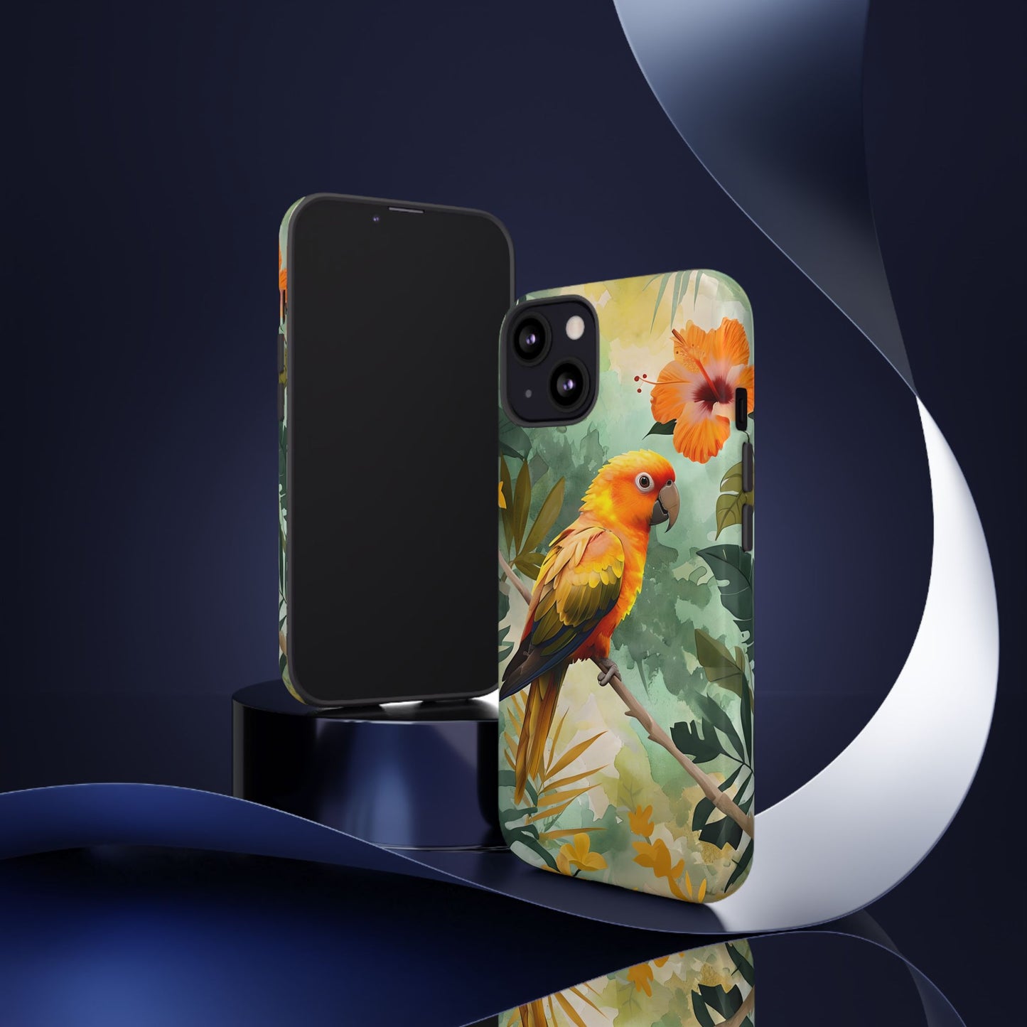 Tough Cases - Sun Conure Tropical Parrot Phone Case, Vibrant Floral Design, Durable Protection for Nature Lovers