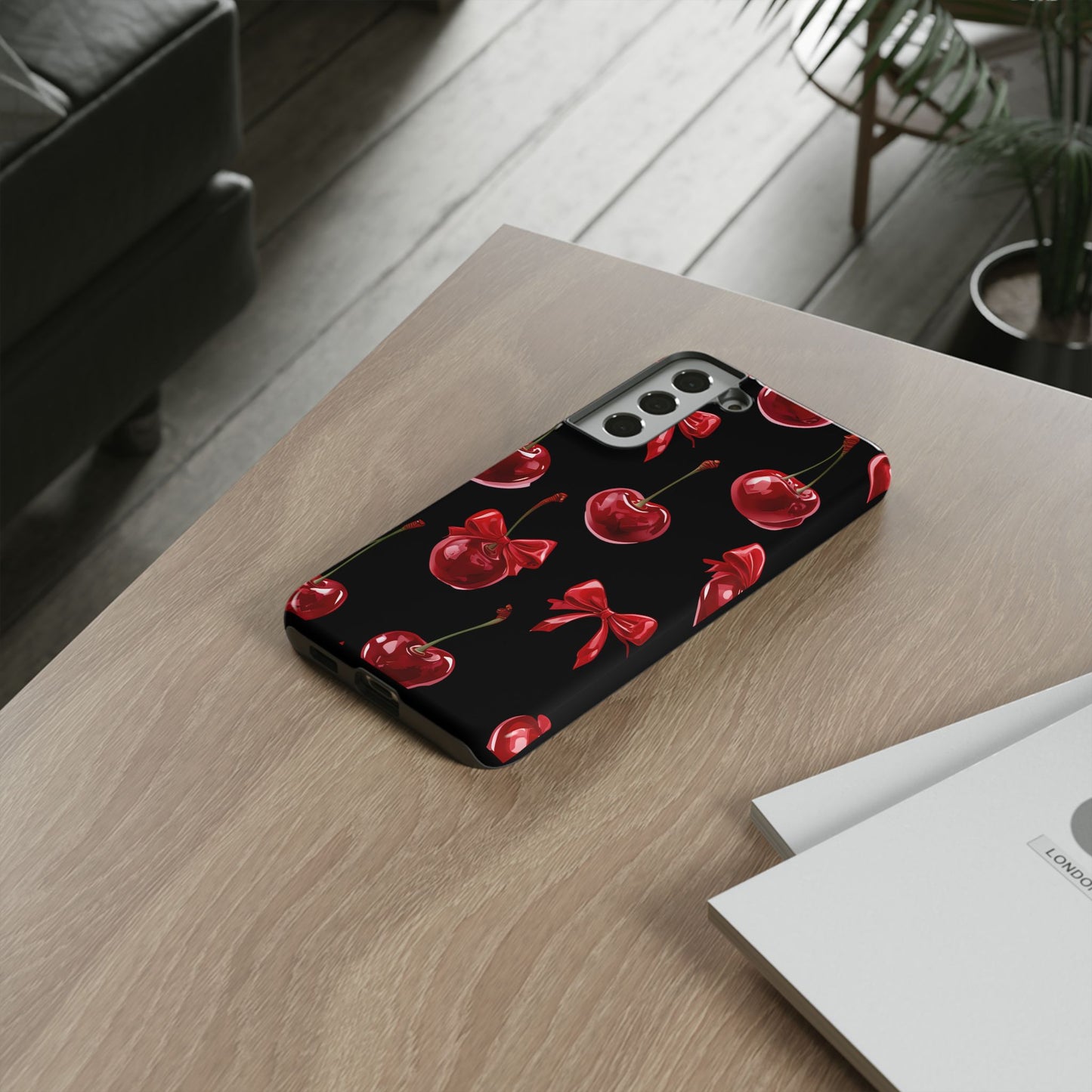 Coquette-Cherry Print Tough Phone Case - Stylish & Durable Protection
