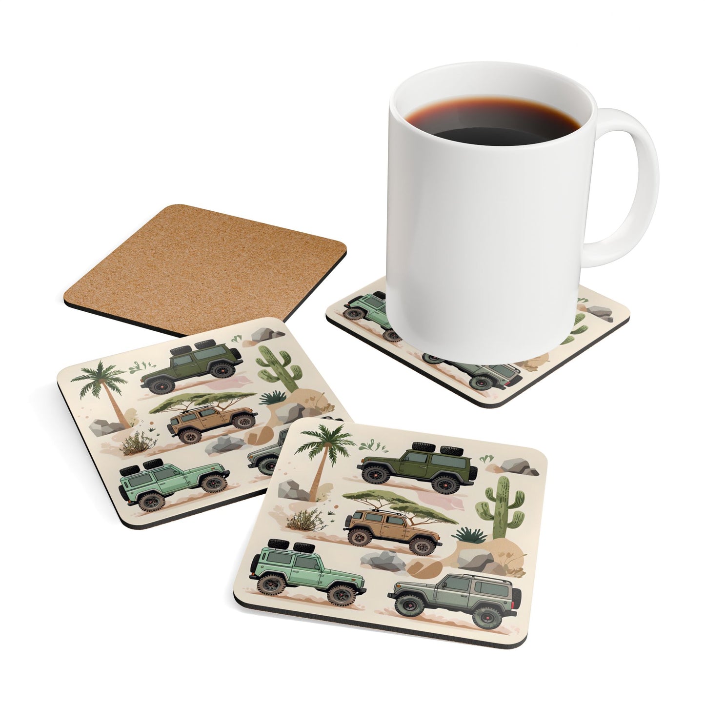 Off-Road Adventure Coaster Set - Fun Cork Coasters for Jeep Lovers
