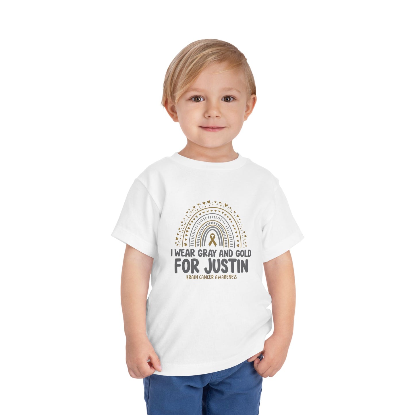 TODDLER JUSTIN Short Sleeve Tee - I Wear Gray and Gold for Justin - Brain Cancer Awareness