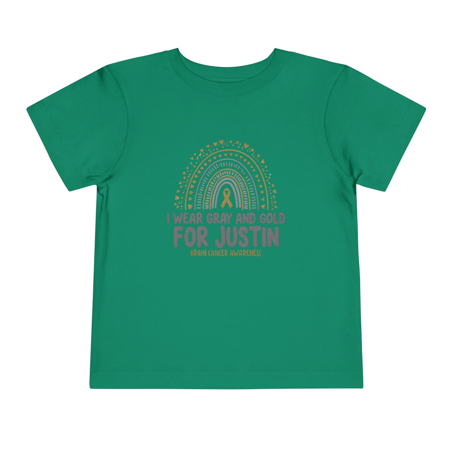 TODDLER JUSTIN Short Sleeve Tee - I Wear Gray and Gold for Justin - Brain Cancer Awareness