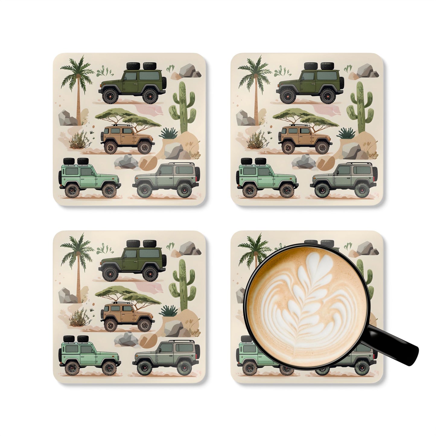 Off-Road Adventure Coaster Set - Fun Cork Coasters for Jeep Lovers