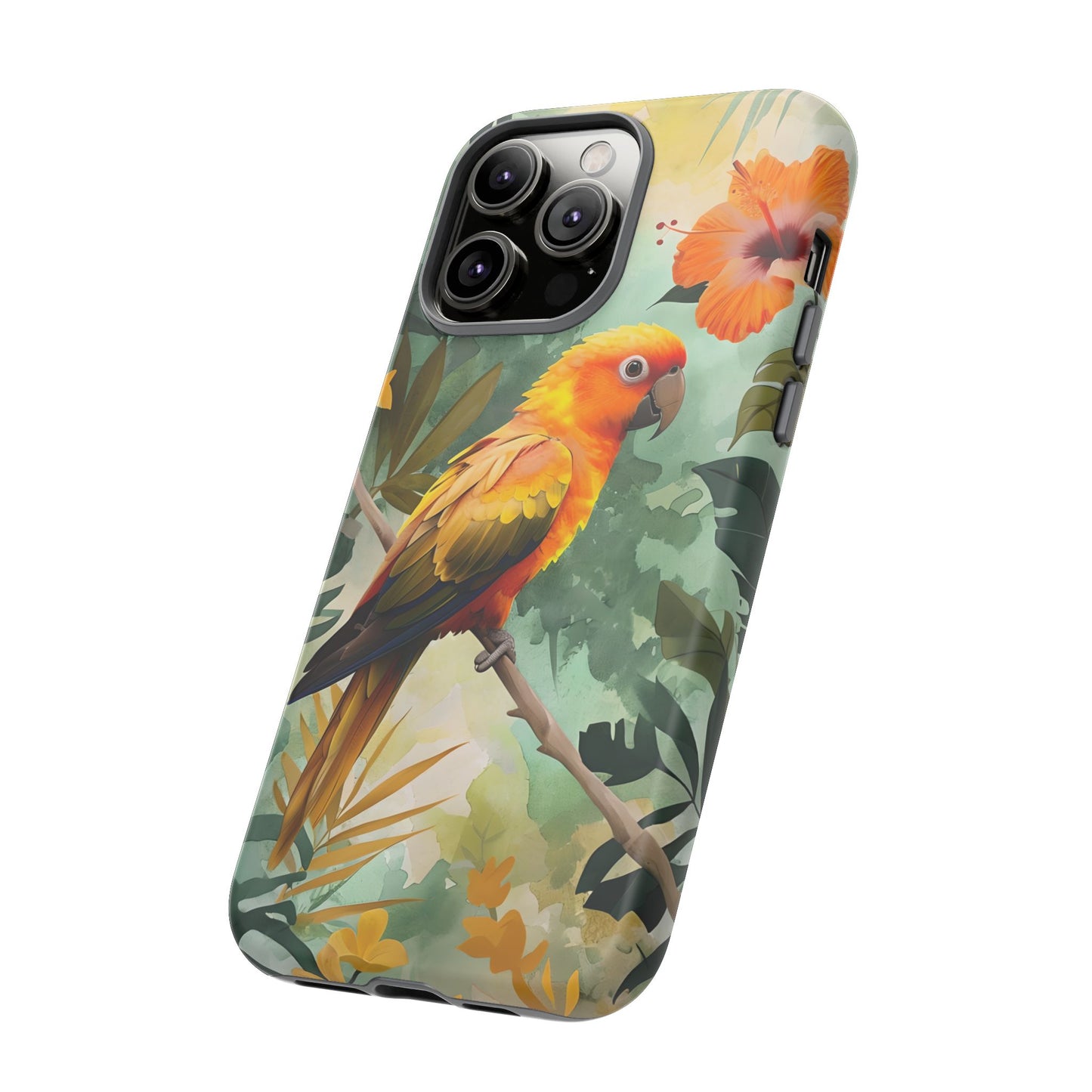 Tough Cases - Sun Conure Tropical Parrot Phone Case, Vibrant Floral Design, Durable Protection for Nature Lovers