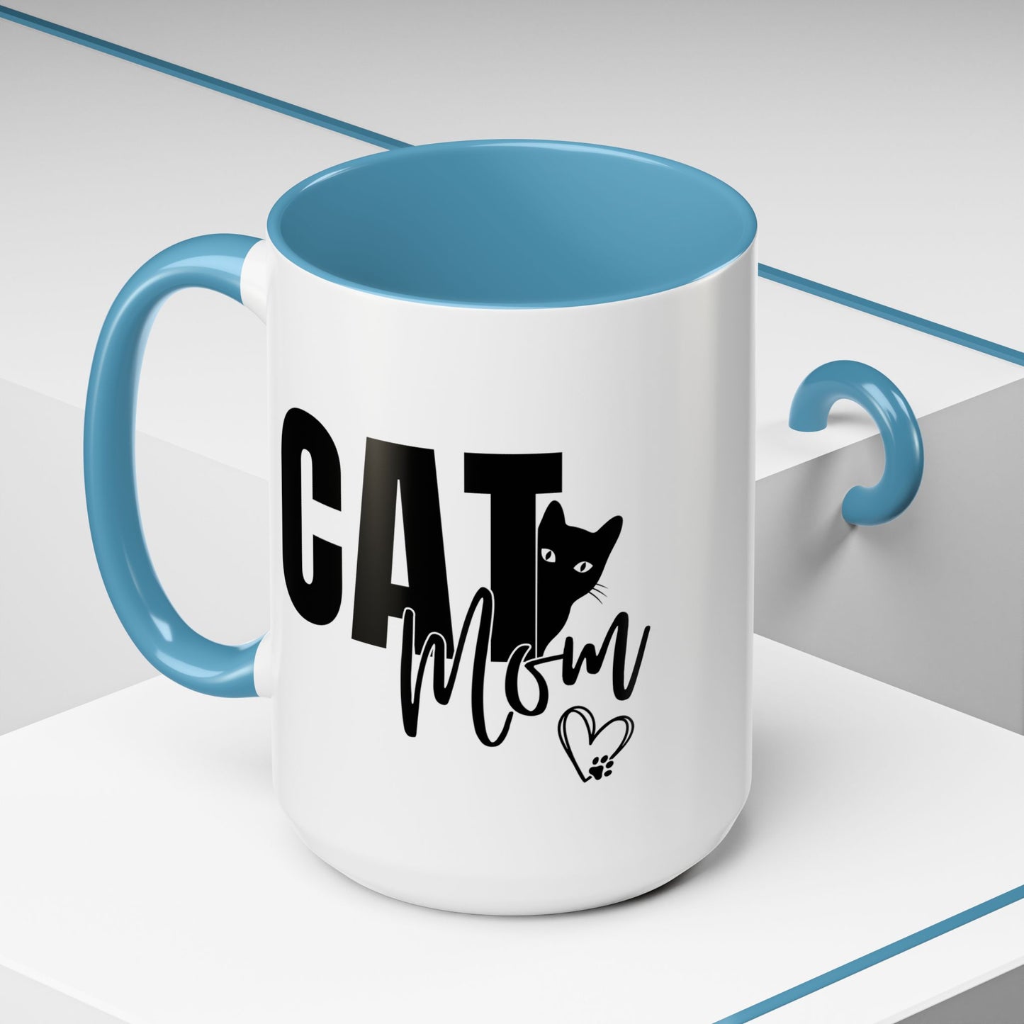 Cat Mom Accent 15oz Coffee Mug – Perfect Gift for Cat Lovers