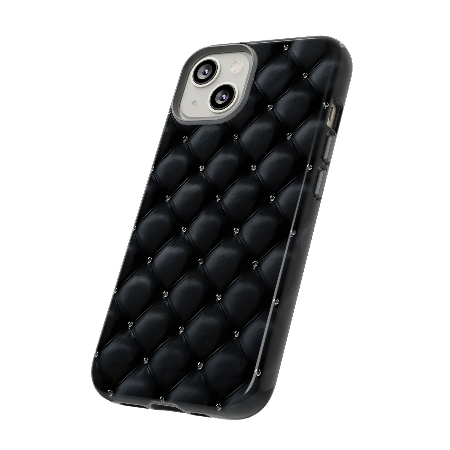 Stylish Tough Phone Case - Elegant Black Quilted Design