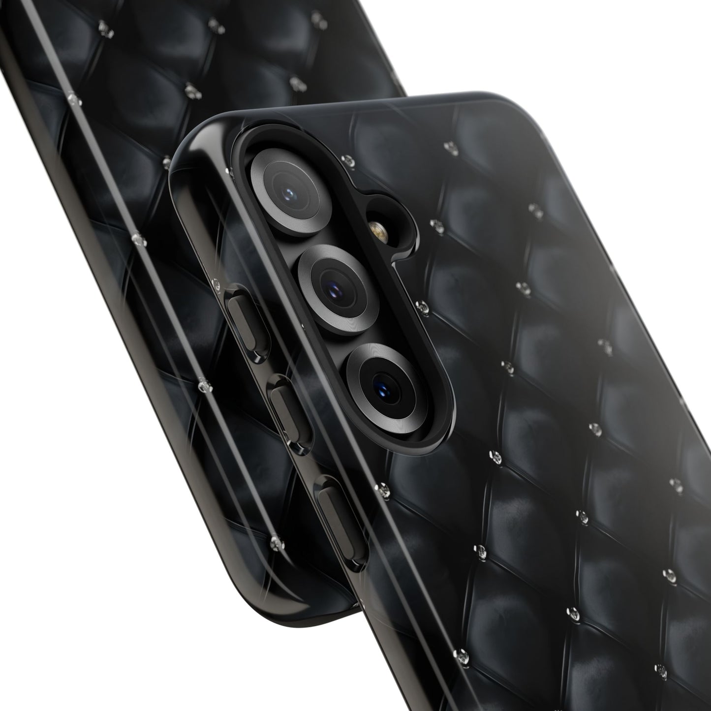 Stylish Tough Phone Case - Elegant Black Quilted Design