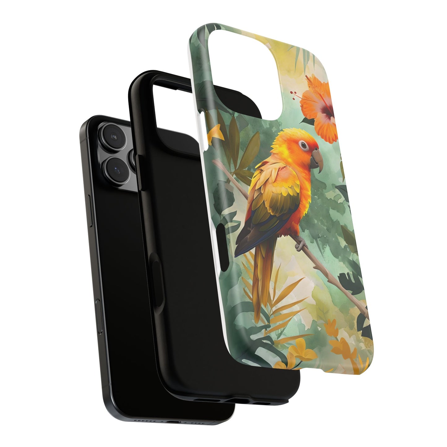 Tough Cases - Sun Conure Tropical Parrot Phone Case, Vibrant Floral Design, Durable Protection for Nature Lovers