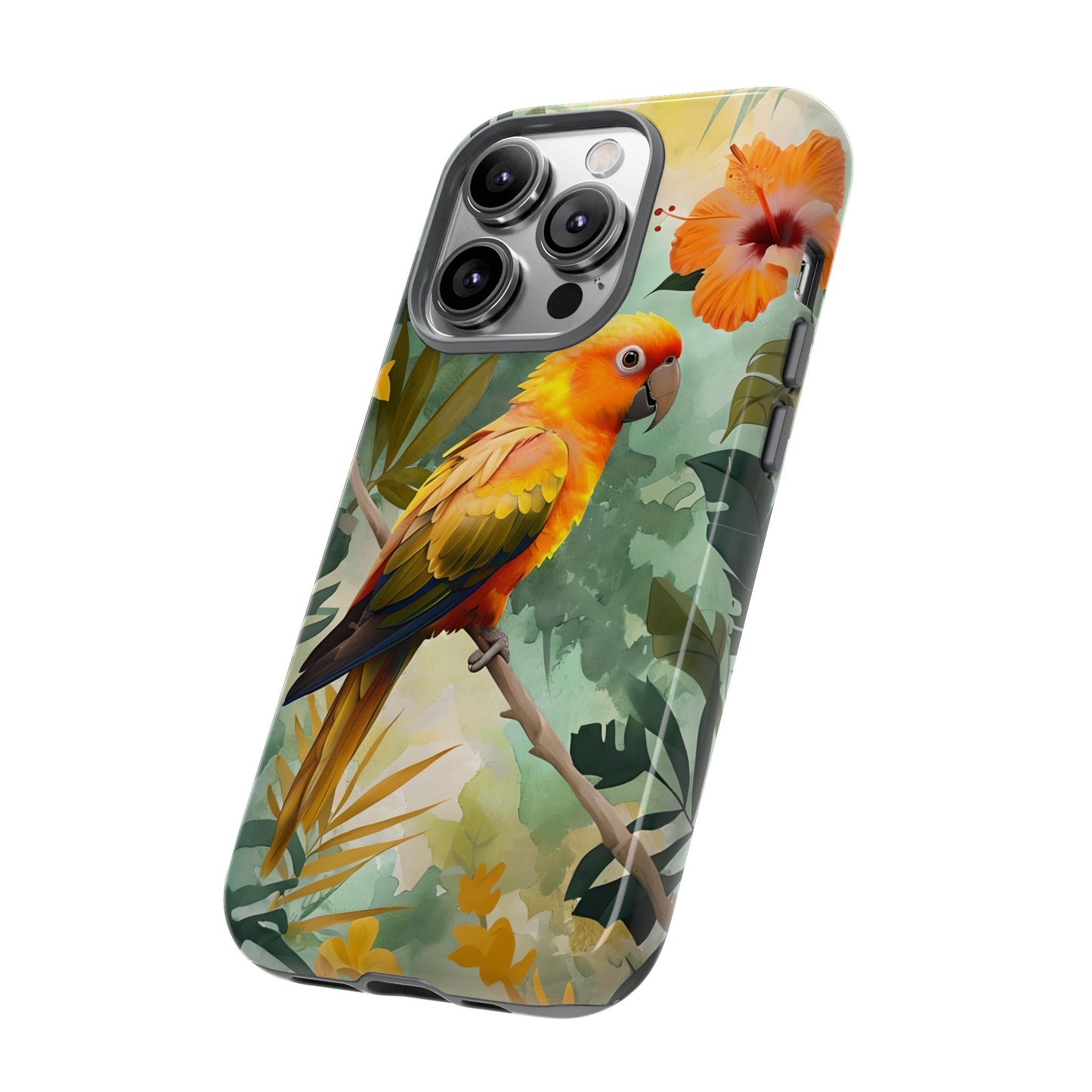 Tough Cases - Sun Conure Tropical Parrot Phone Case, Vibrant Floral Design, Durable Protection for Nature Lovers
